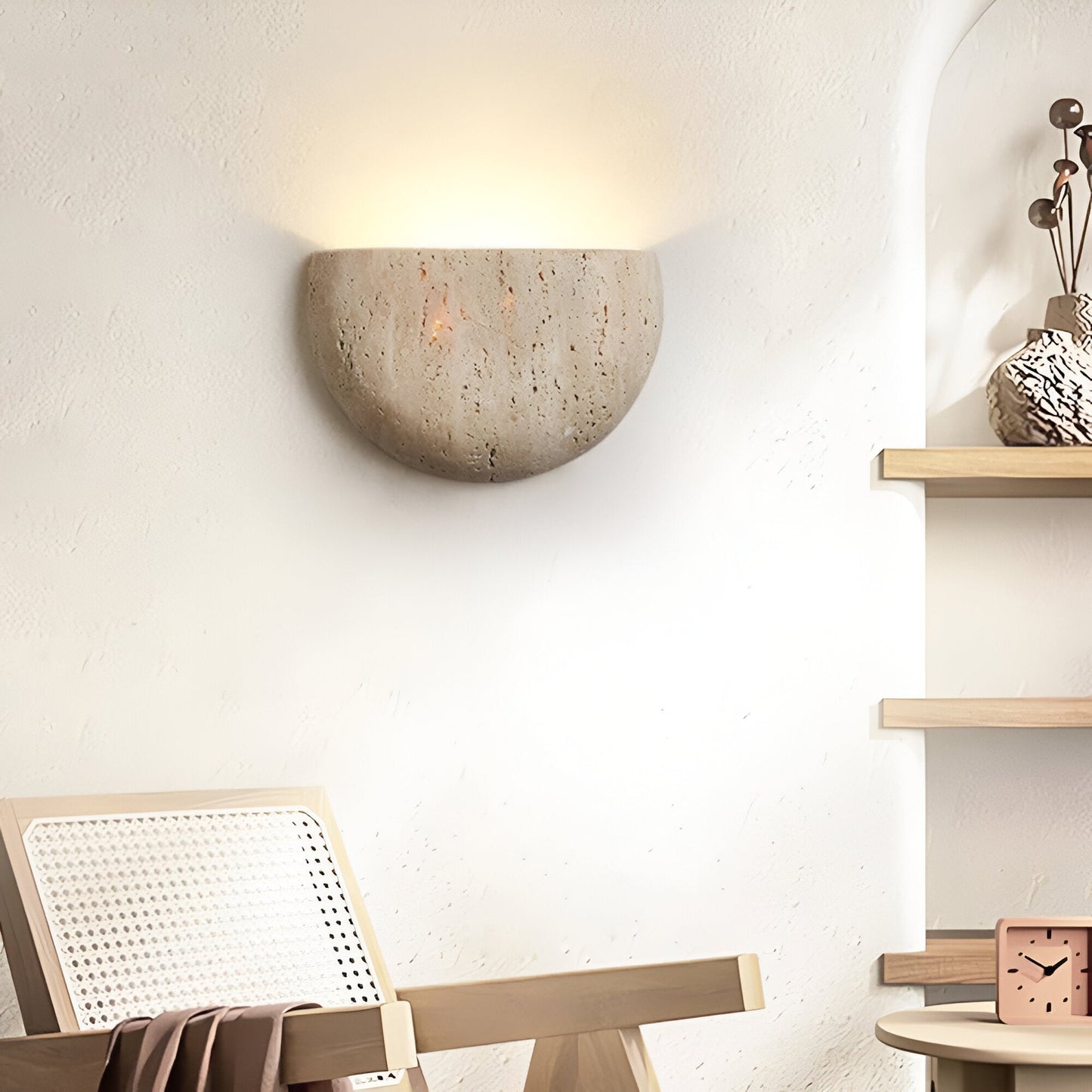 Medieval Travertine Stone Half-Round Wall Sconce G4 1-Light