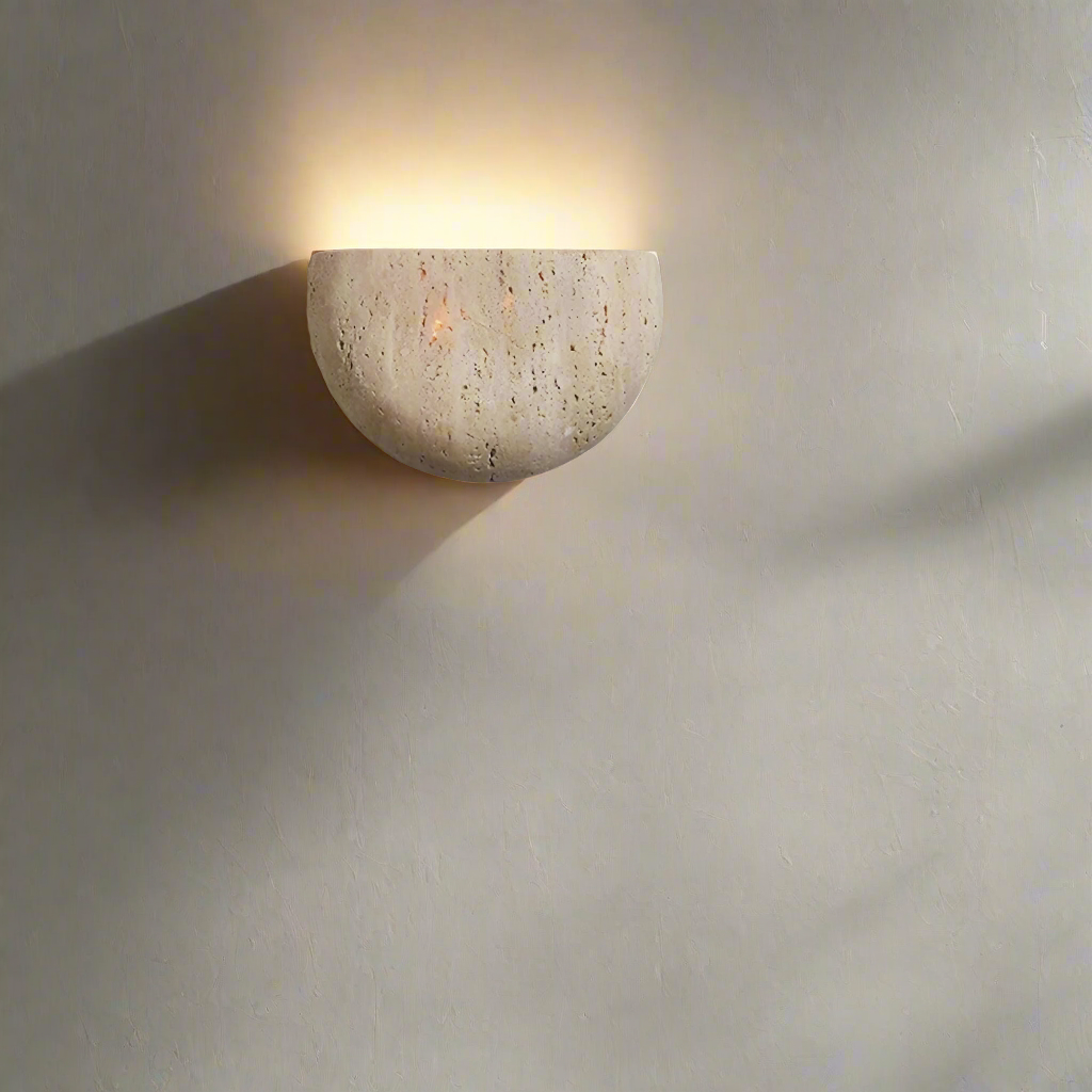 Medieval Travertine Stone Half-Round Wall Sconce G4 1-Light