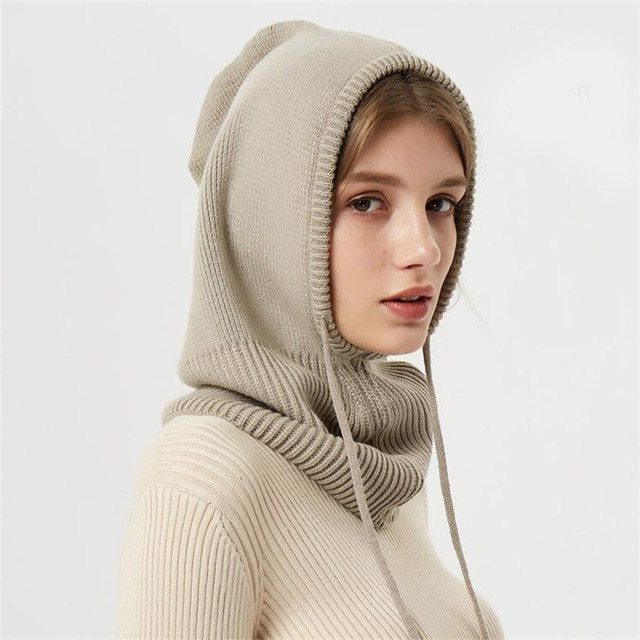 Puili | Winter Knit Beanie | Hooded Balaclava Style | Reinforced Wool-Blend Thermal Insulation | Adjustable Drawstring Fit | Wind-Resistant High-Volume Headwear