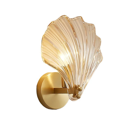Art Deco Brass Glass Seashell Wall Sconce LED 1-Light