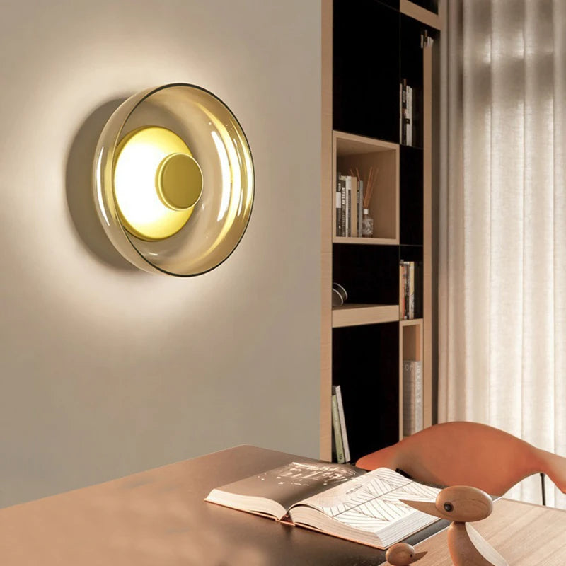 Minimalist Brass & Glass Round Wall Sconce LED 1-Light