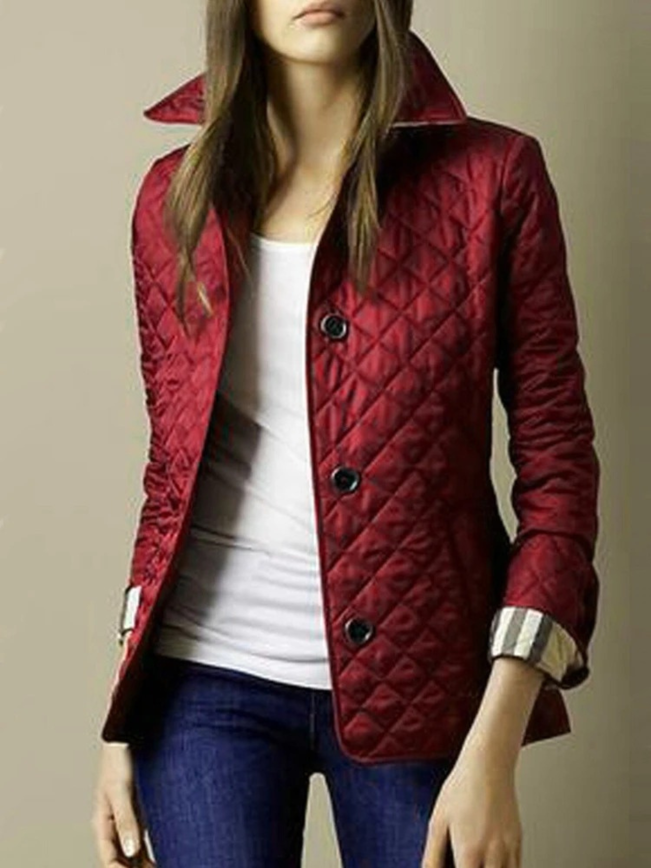Women’s Casual Quilted Jacket with Turned-Down Collar