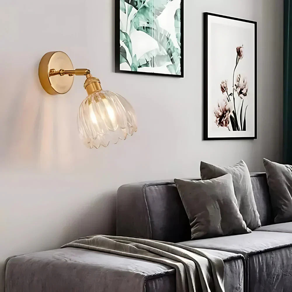 Vintage Brass Tulip Glass Wall Sconce 1-Light