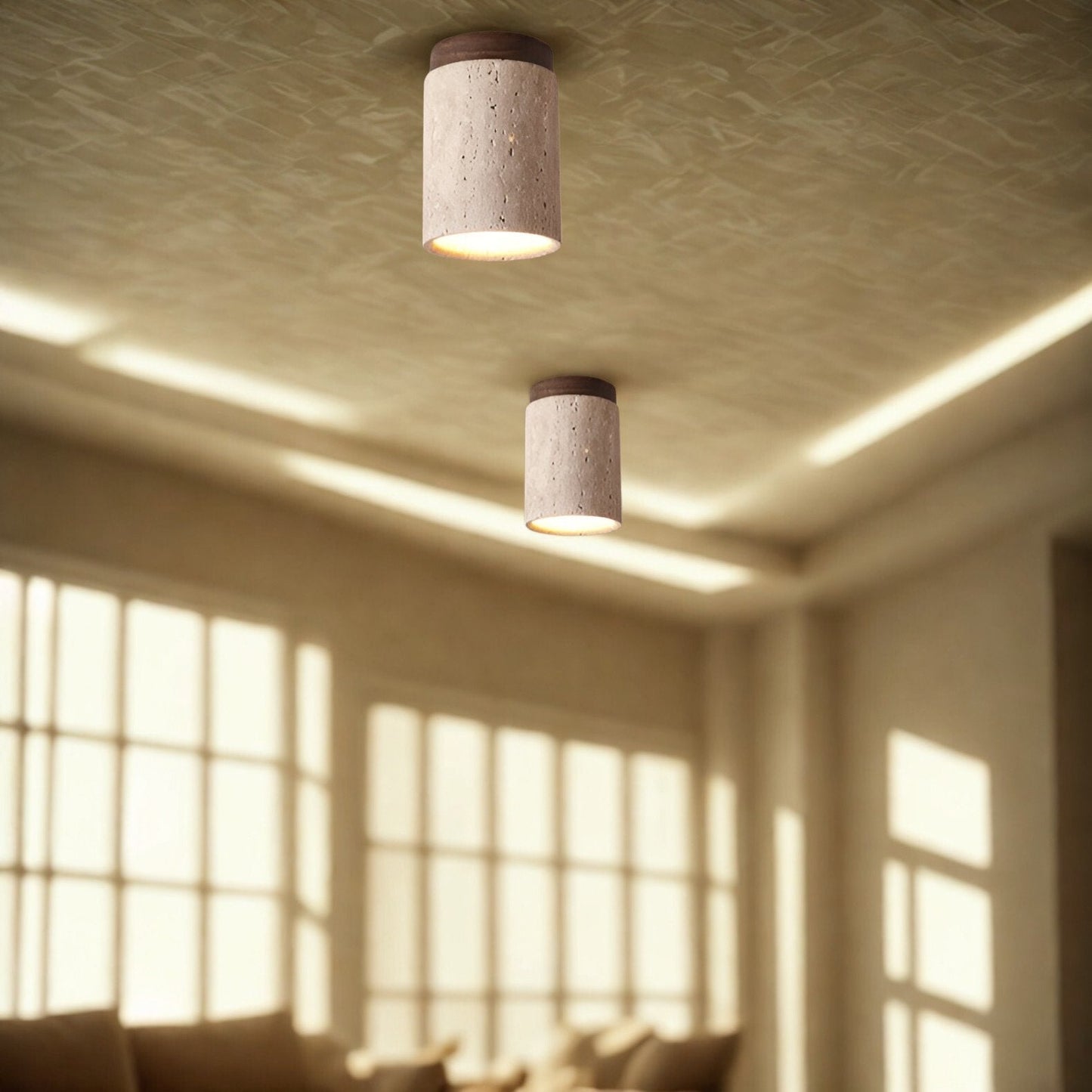 Elegant Travertine Cylinder LED Ceiling Spotlight 1-Light