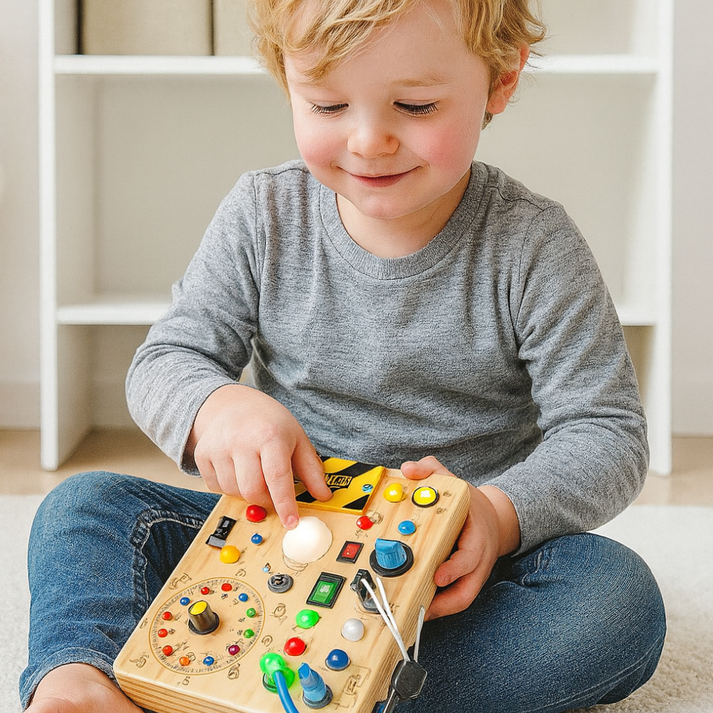 Busy Board Montessori Wooden Toddler LED Sensory Toy