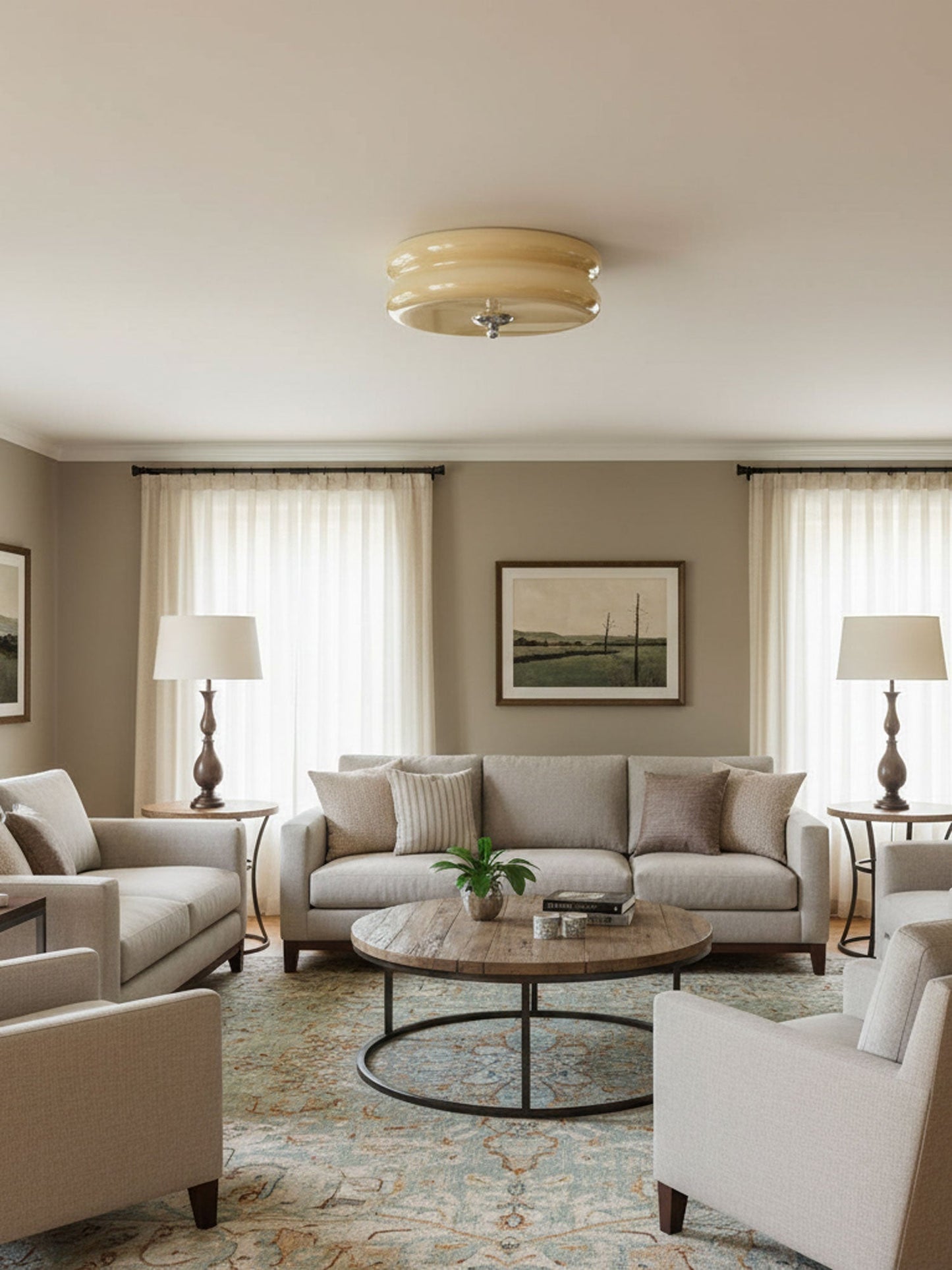 Art Deco Vintage Round Glass Ceiling Light 1-Light