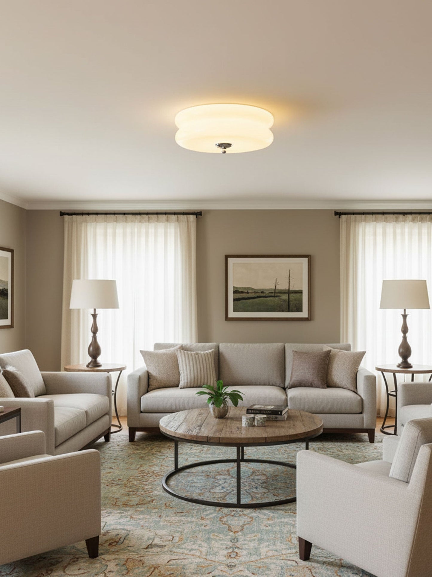 Art Deco Vintage Round Glass Ceiling Light 1-Light