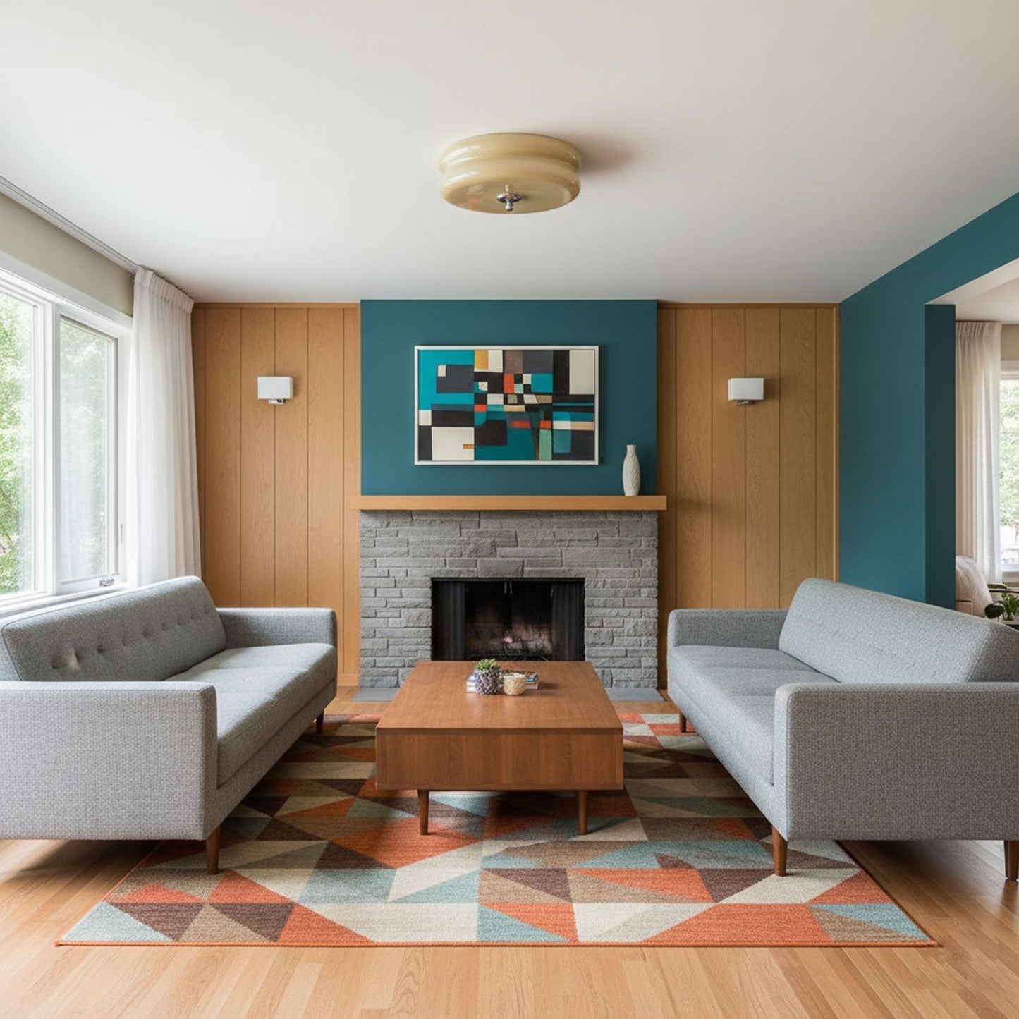 Art Deco Vintage Round Glass Ceiling Light 1-Light