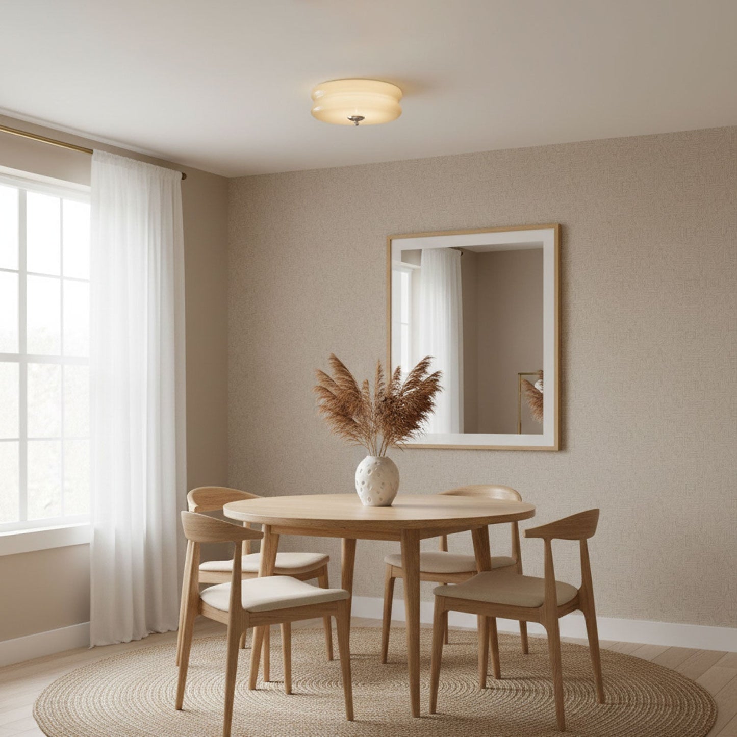 Art Deco Vintage Round Glass Ceiling Light 1-Light