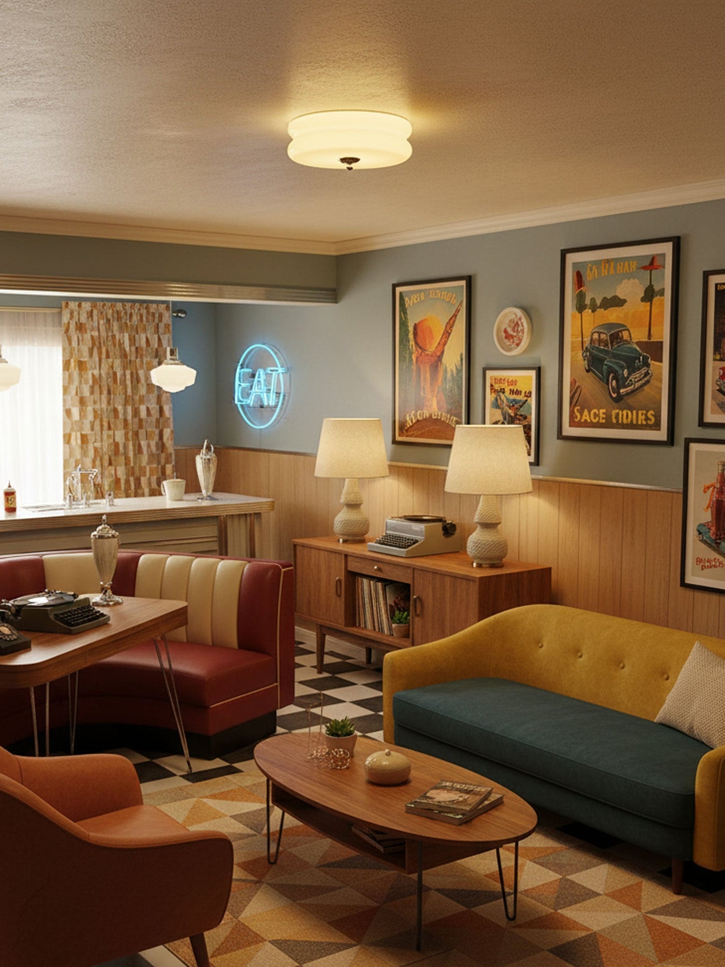 Art Deco Vintage Round Glass Ceiling Light 1-Light