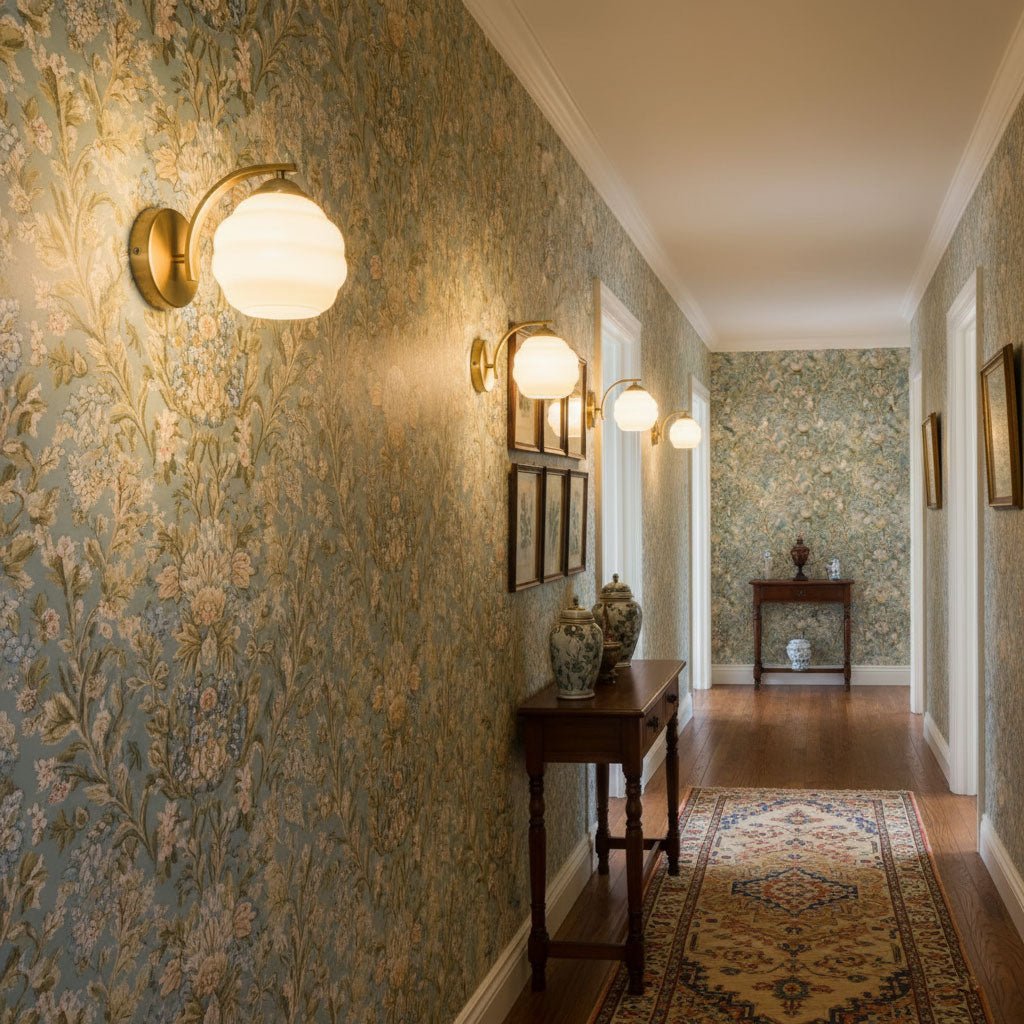 Art Deco Rippled Globe Glass Wall Sconce 1-Light