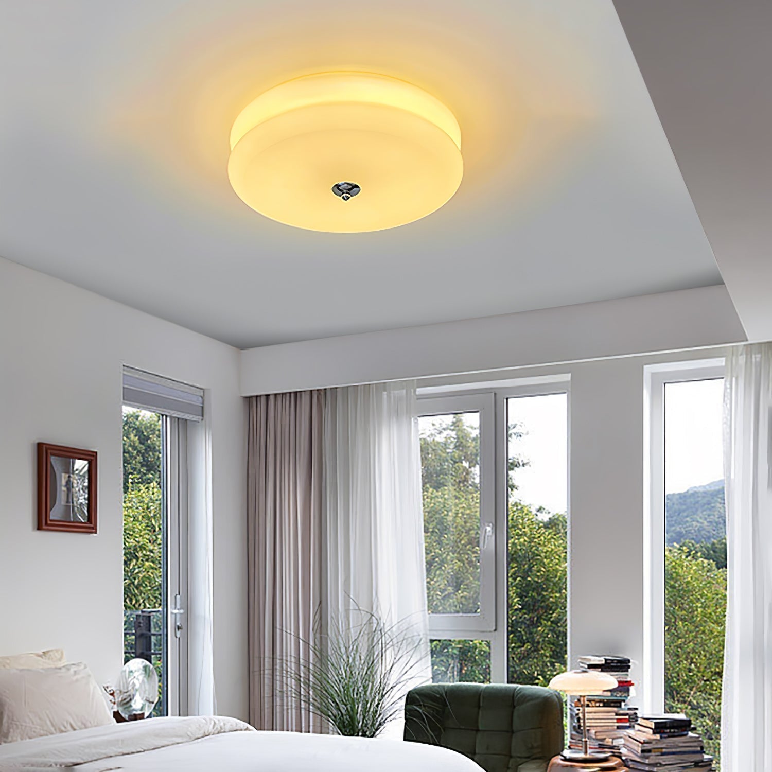 Art Deco Vintage Round Glass Ceiling Light 1-Light