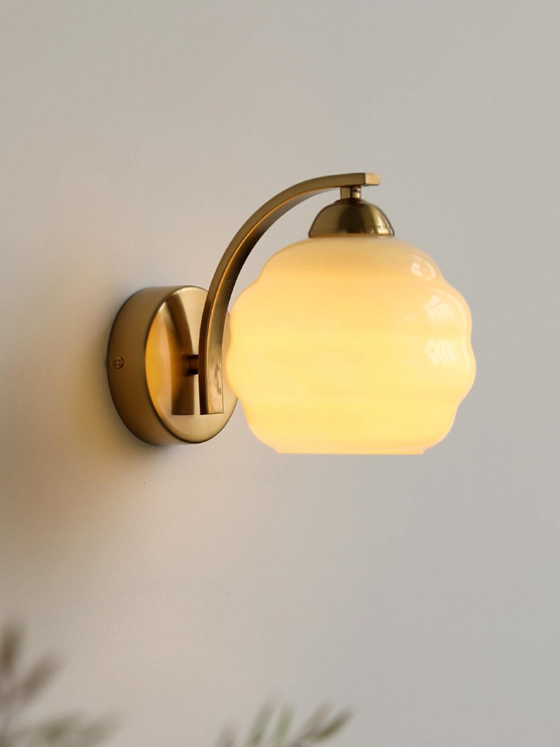 Art Deco Rippled Globe Glass Wall Sconce 1-Light