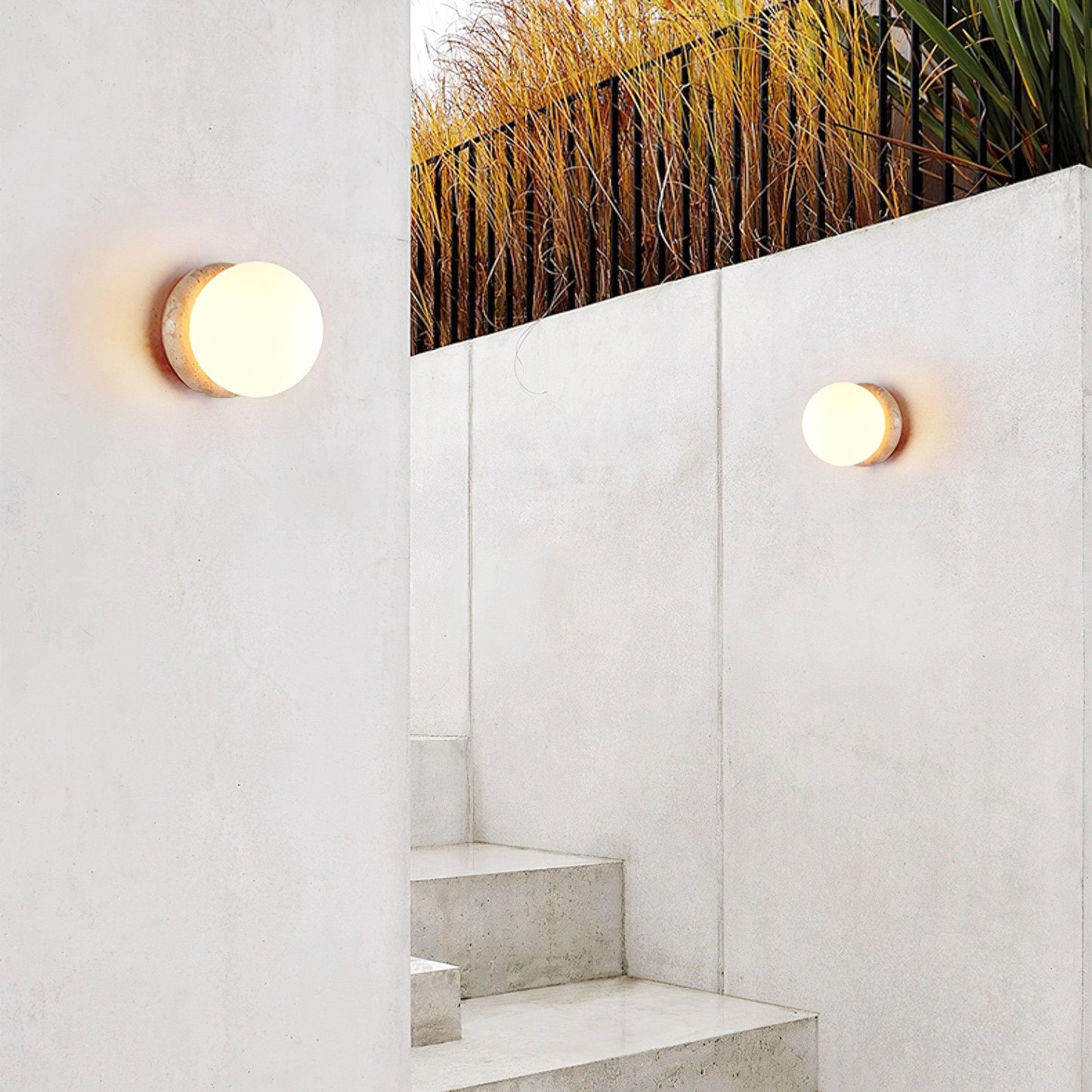 Modern Travertine Stone Round Outdoor Wall Light LED 1-Light