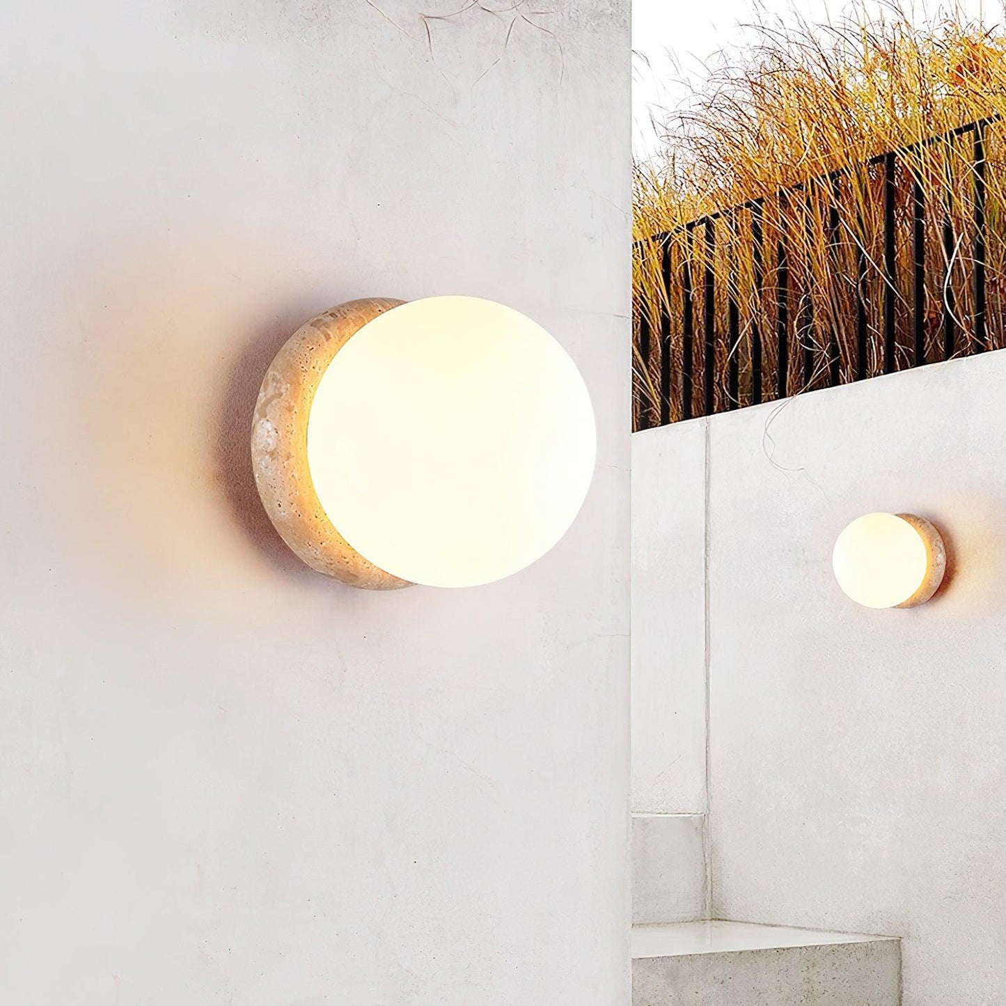Modern Travertine Stone Round Outdoor Wall Light LED 1-Light