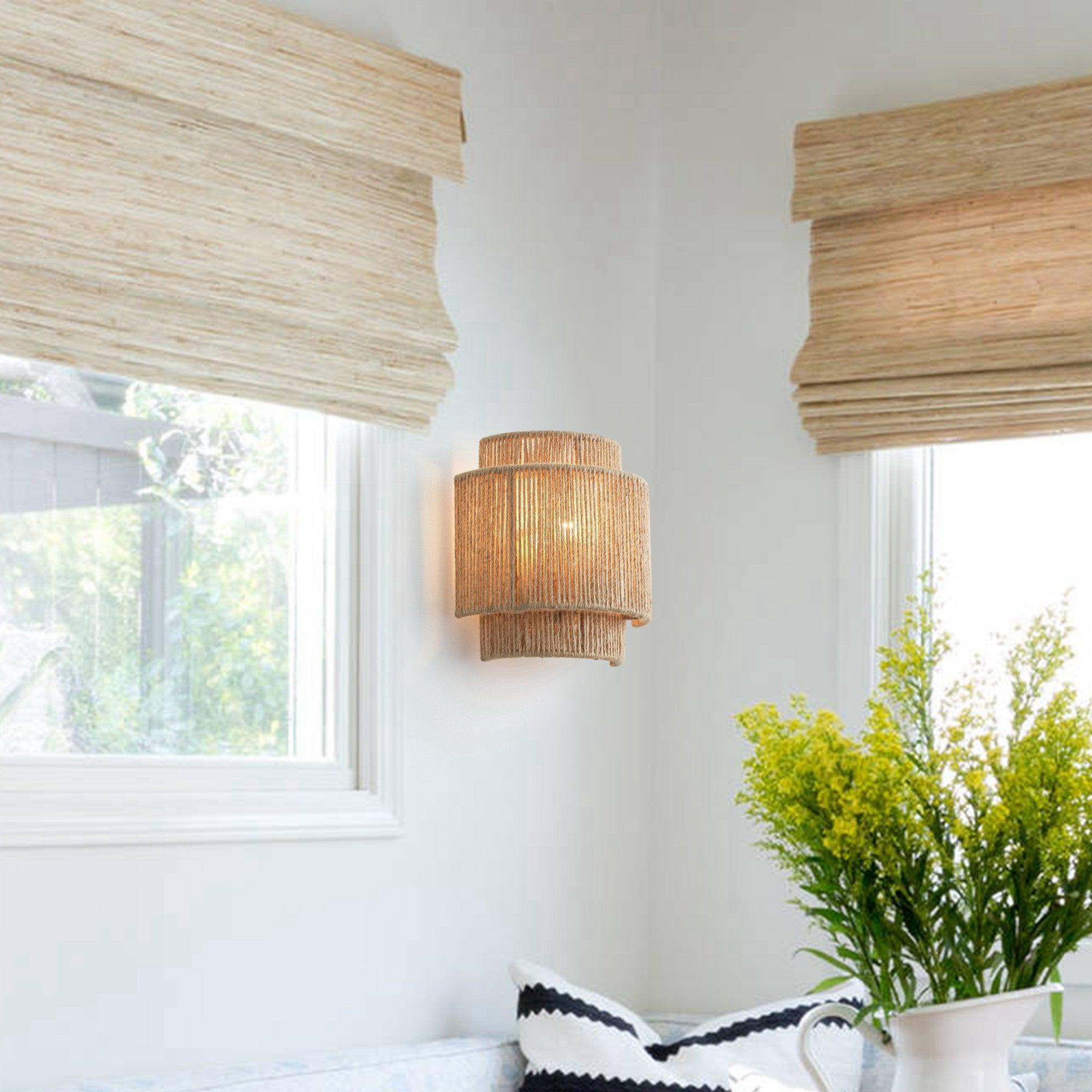 Applique da parete vintage bohemien in corda intrecciata a mano LED 1 luce