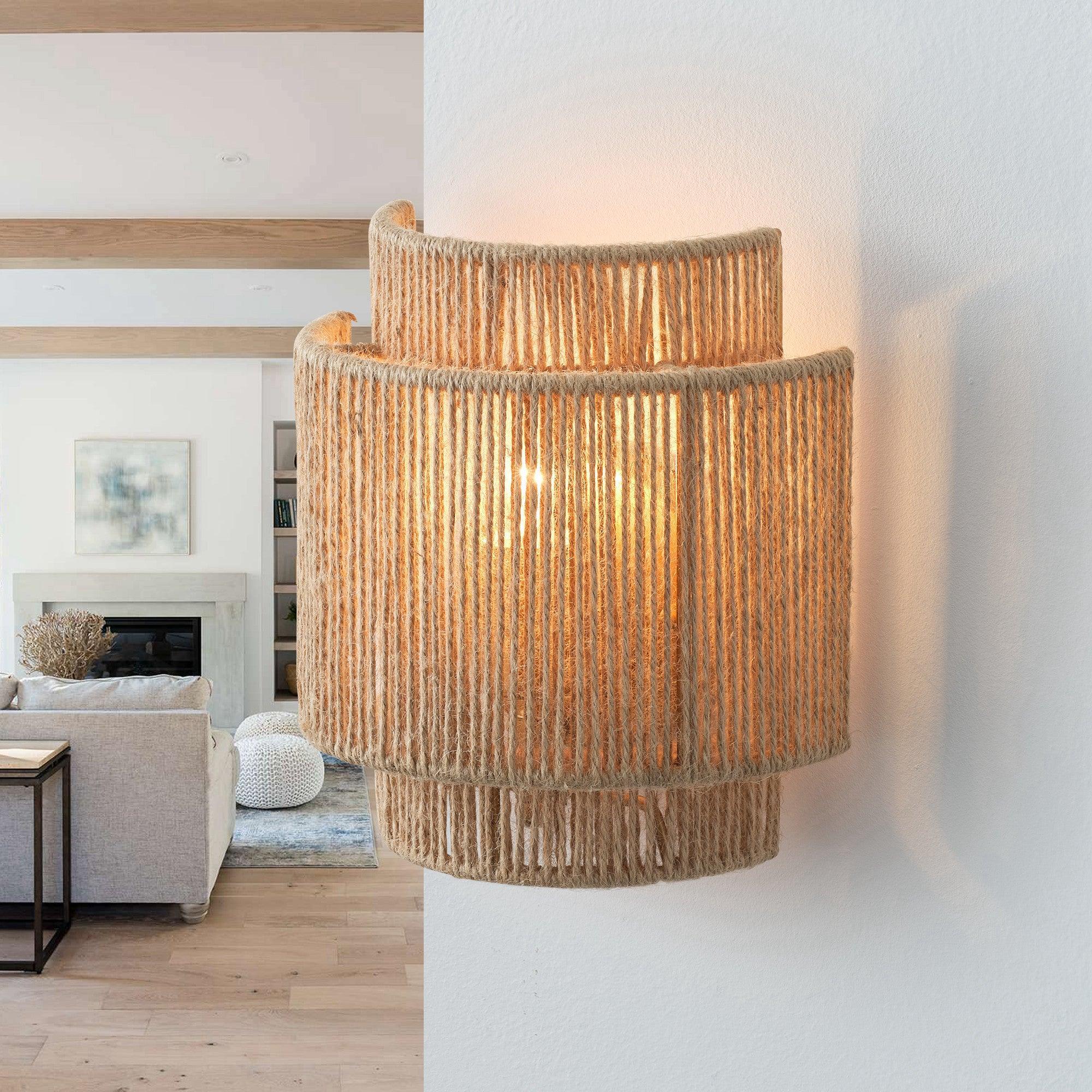 Applique da parete vintage bohemien in corda intrecciata a mano LED 1 luce