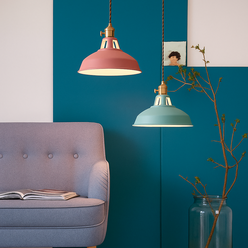 Lampada a sospensione industriale colorata in metallo a cupola LED 1 luce