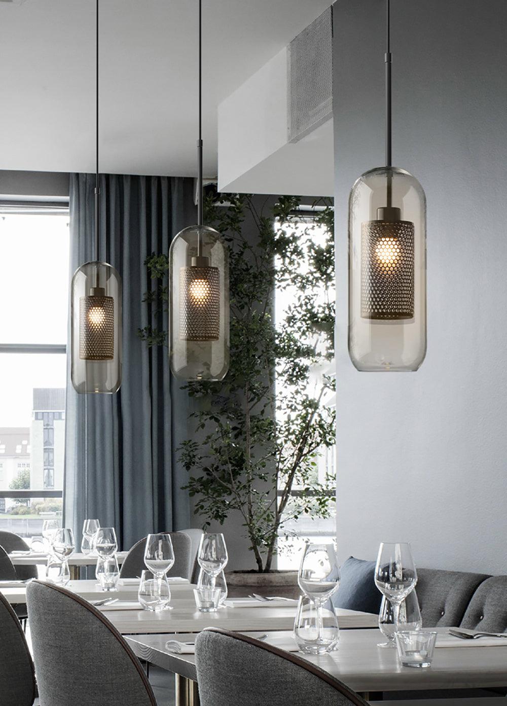 Modern Capsule Perforated Glass Pendant Light 1-Light