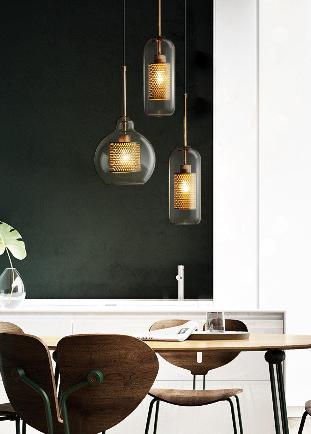 Modern Capsule Perforated Glass Pendant Light 1-Light