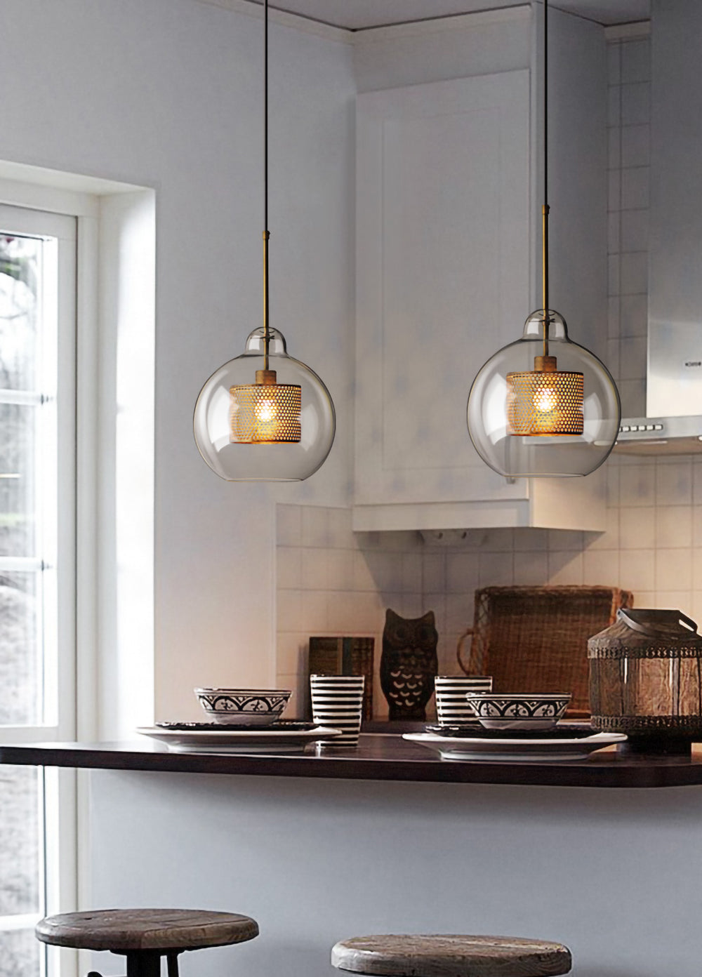 Modern Capsule Perforated Glass Pendant Light 1-Light