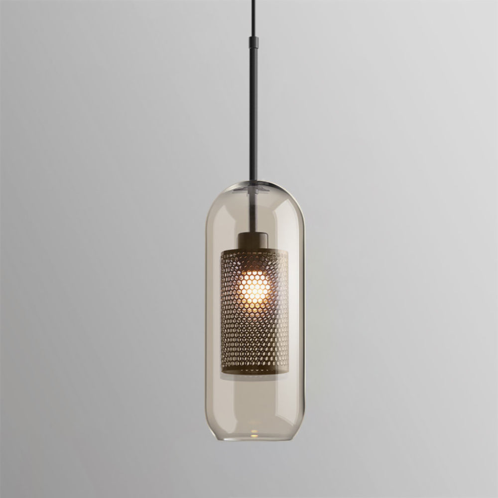 Modern Capsule Perforated Glass Pendant Light 1-Light