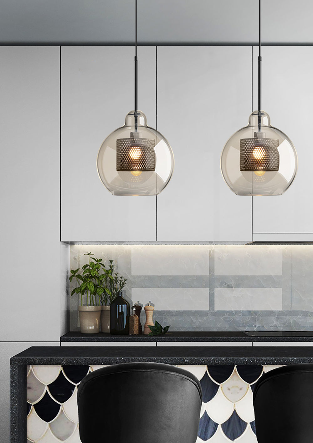 Modern Capsule Perforated Glass Pendant Light 1-Light