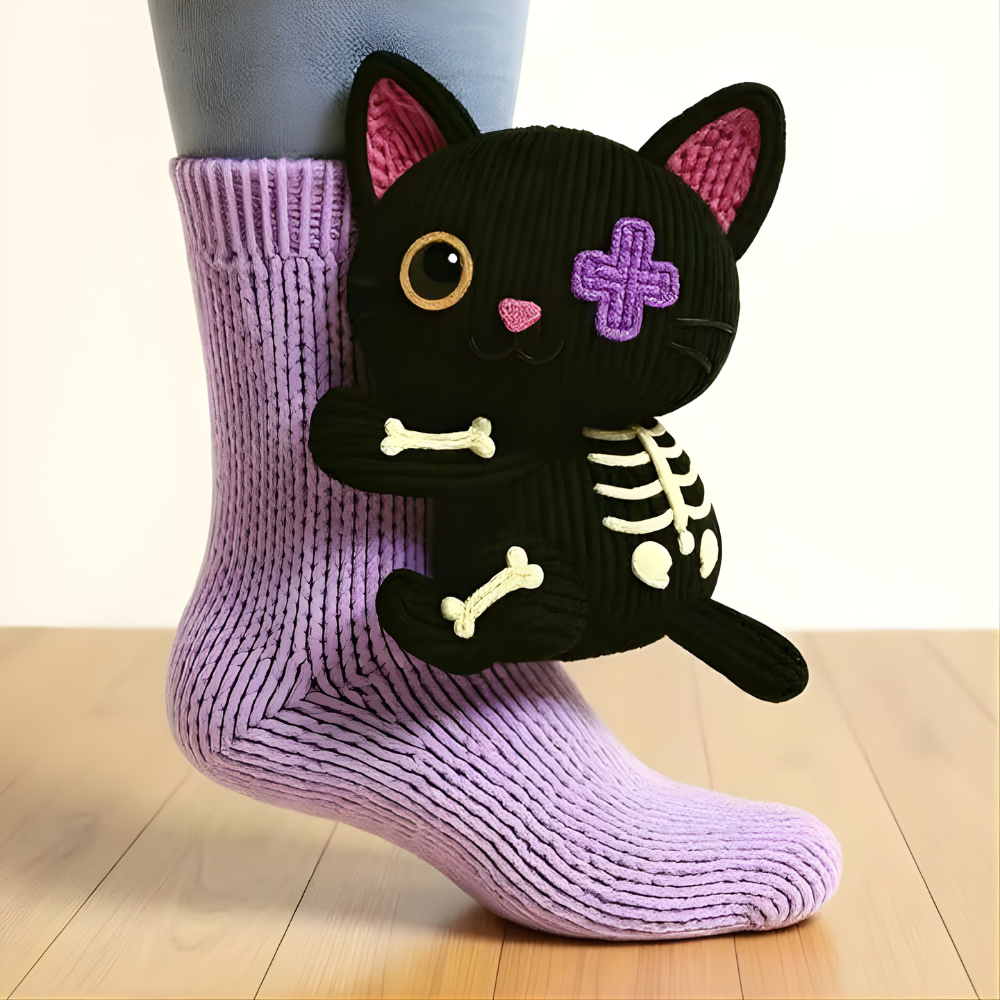 Unisex Animal Motif Socks - Cozy 3D Knit Slipper Footwear for Home