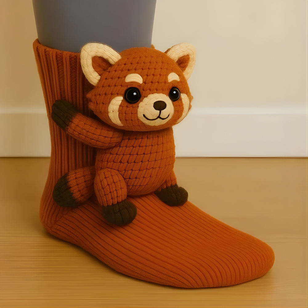 Unisex Animal Motif Socks - Cozy 3D Knit Slipper Footwear for Home