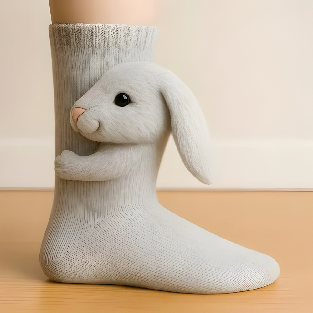 Unisex Animal Motif Socks - Cozy 3D Knit Slipper Footwear for Home