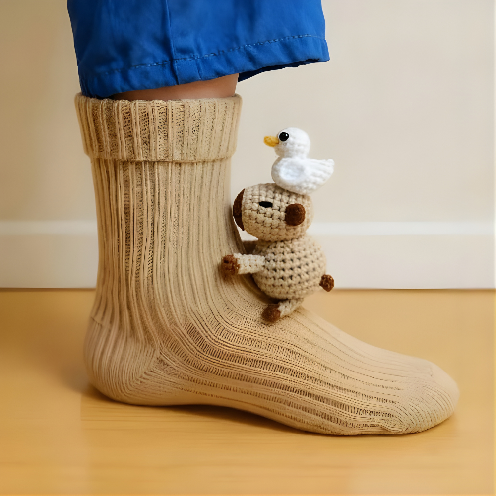 Unisex Animal Motif Socks - Cozy 3D Knit Slipper Footwear for Home