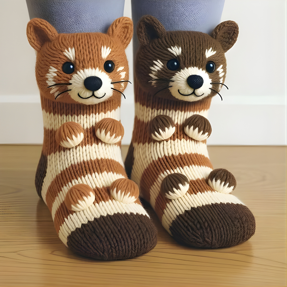 Unisex Animal Motif Socks - Cozy 3D Knit Slipper Footwear for Home