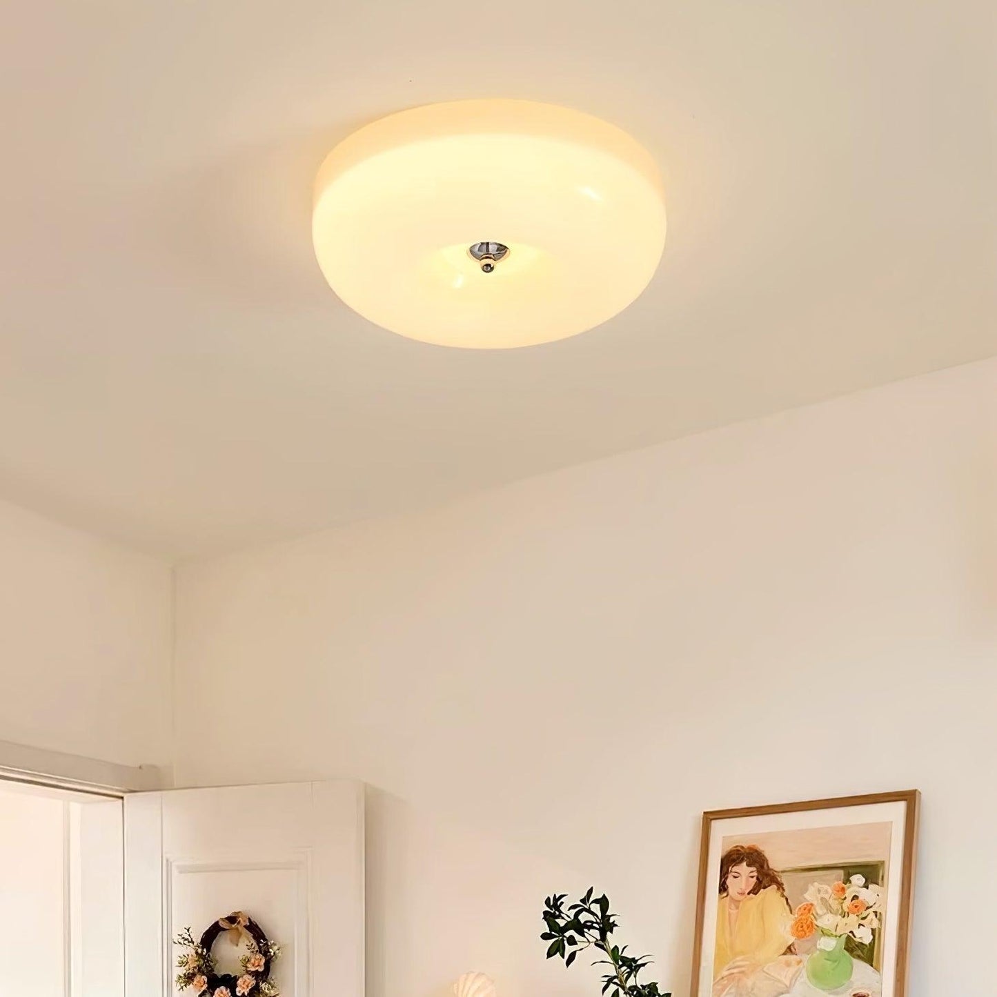 Modern Cream Donut Glass Flush Mount Ceiling Light 1-Light