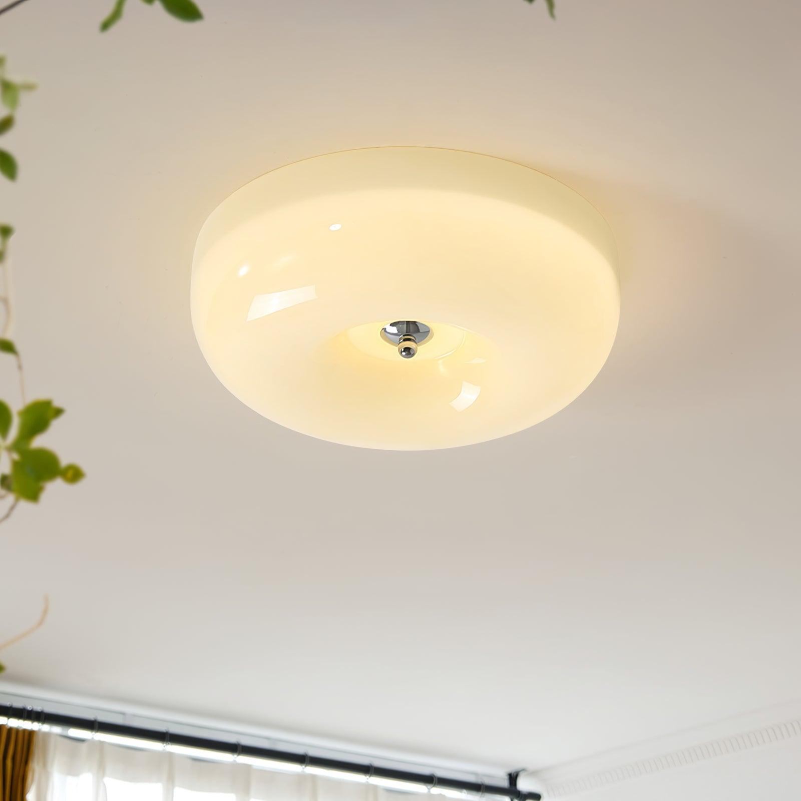 Modern Cream Donut Glass Flush Mount Ceiling Light 1-Light