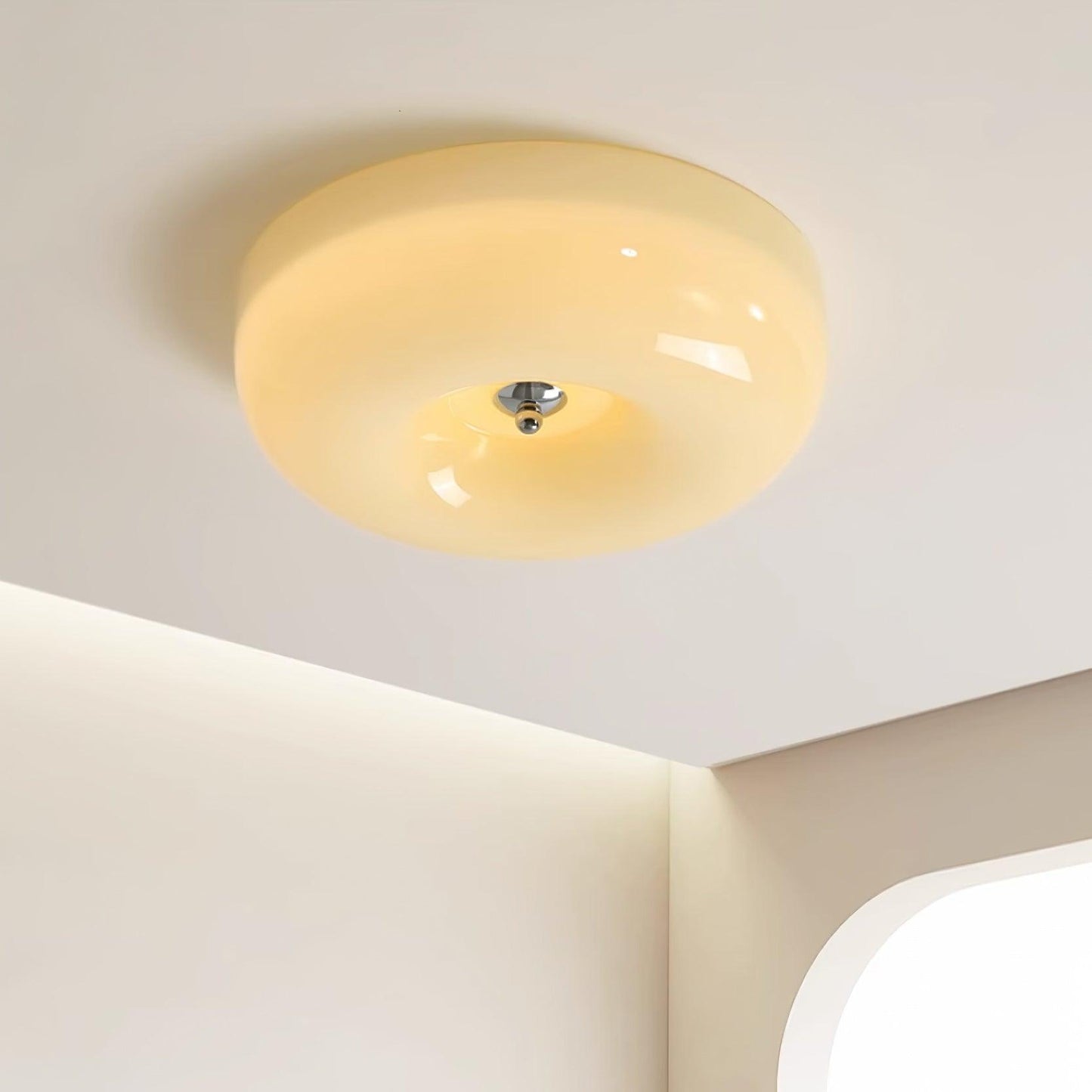 Modern Cream Donut Glass Flush Mount Ceiling Light 1-Light