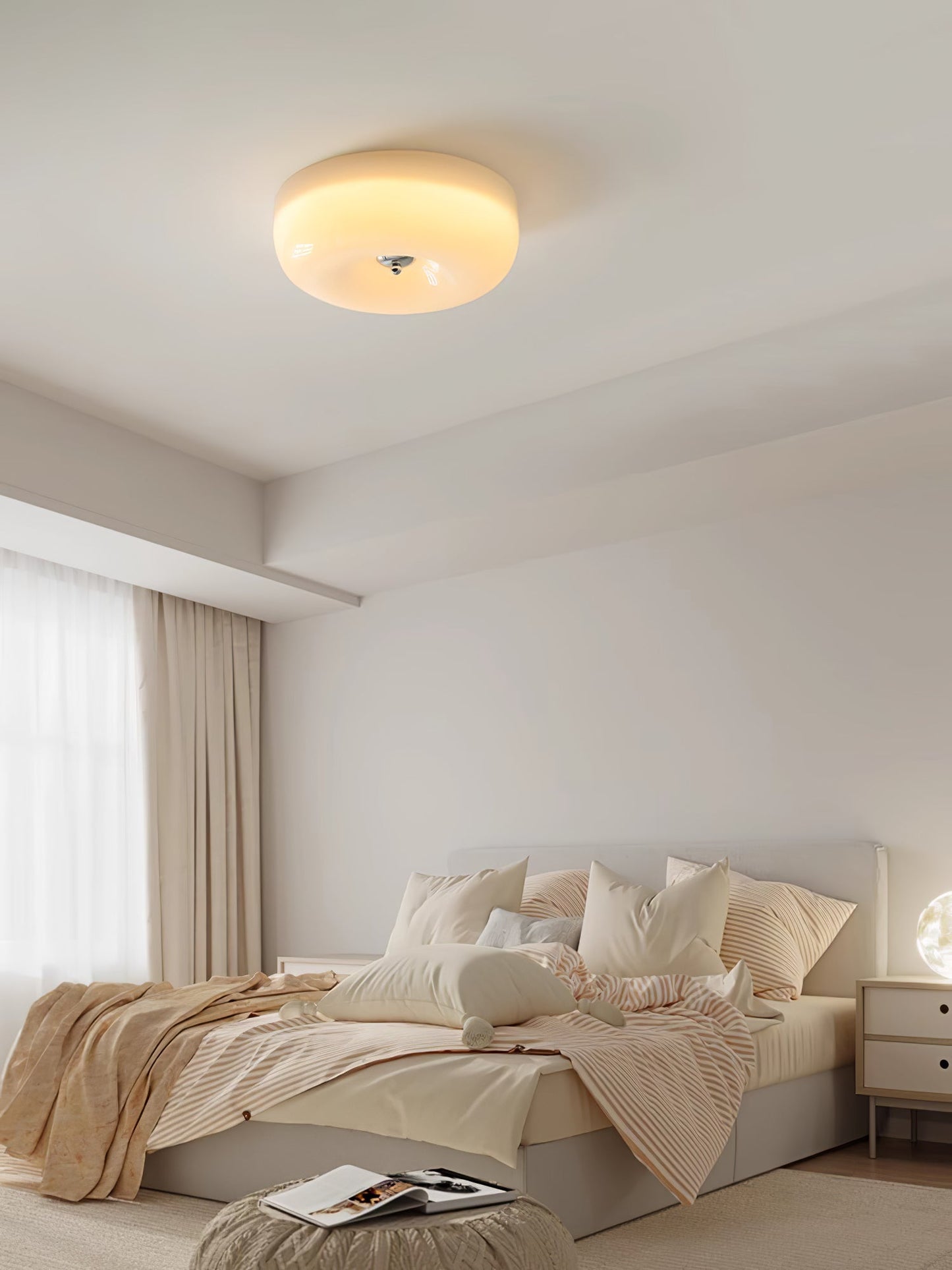 Modern Cream Donut Glass Flush Mount Ceiling Light 1-Light