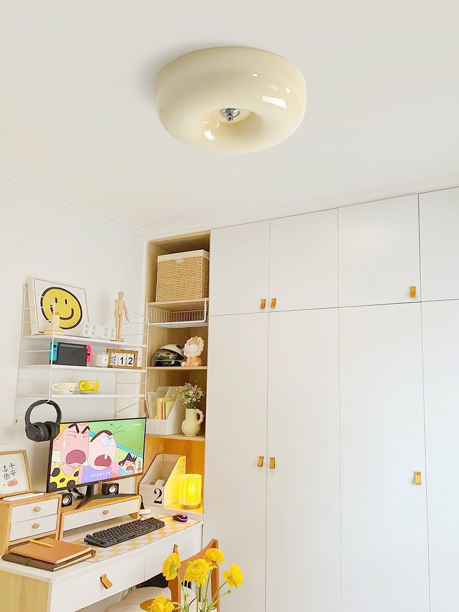 Modern Cream Donut Glass Flush Mount Ceiling Light 1-Light