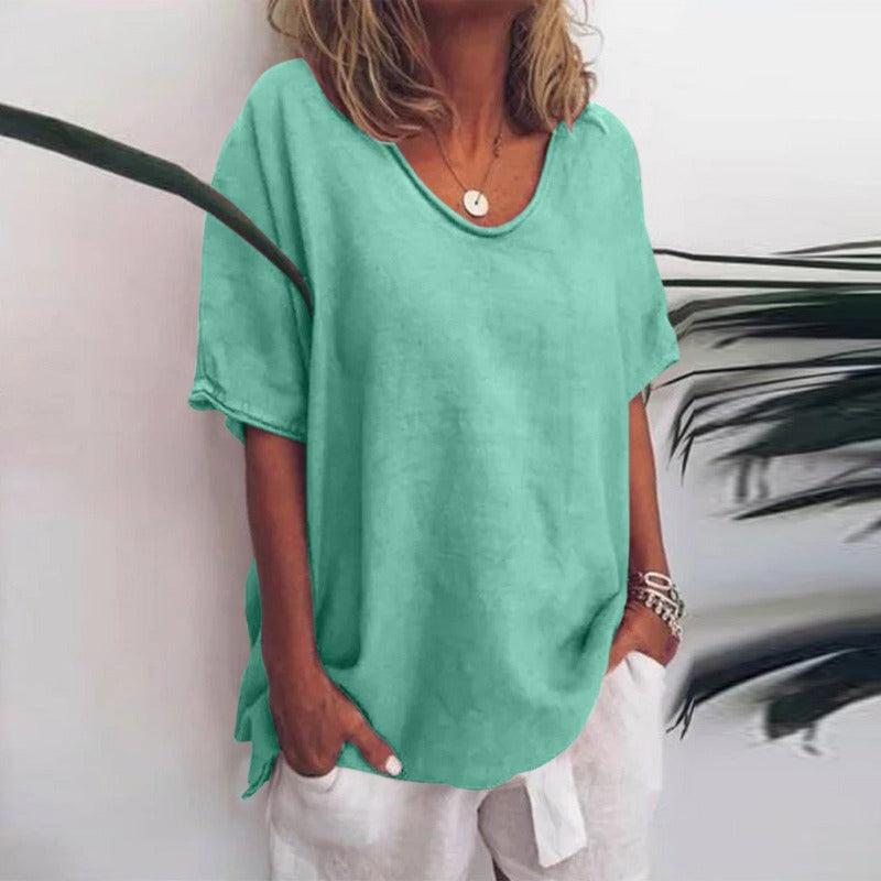 Puili| Blusa classica a maniche corte e vestibilità ampia da donna