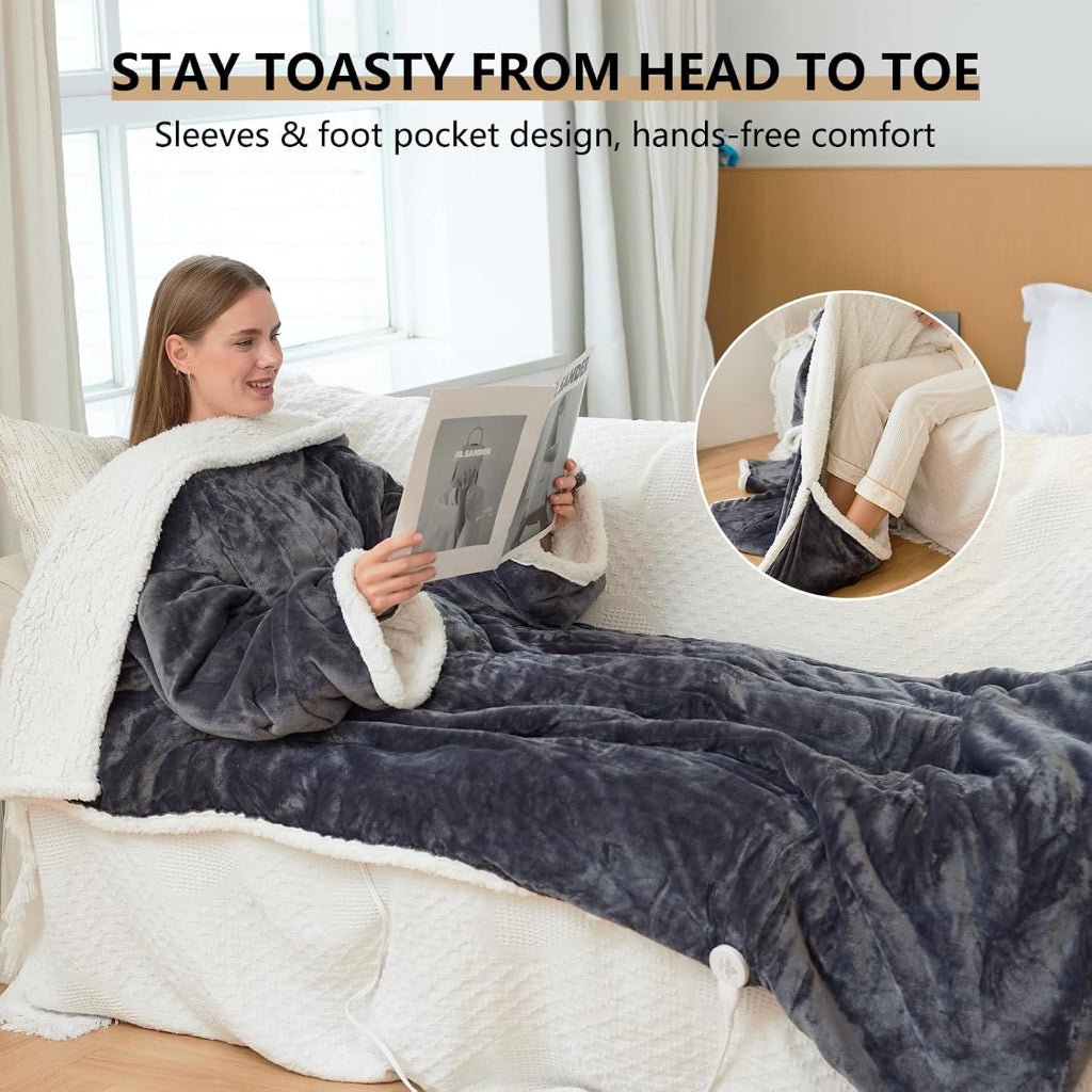 Coperta elettrica riscaldata indossabile in pile sherpa per adulti