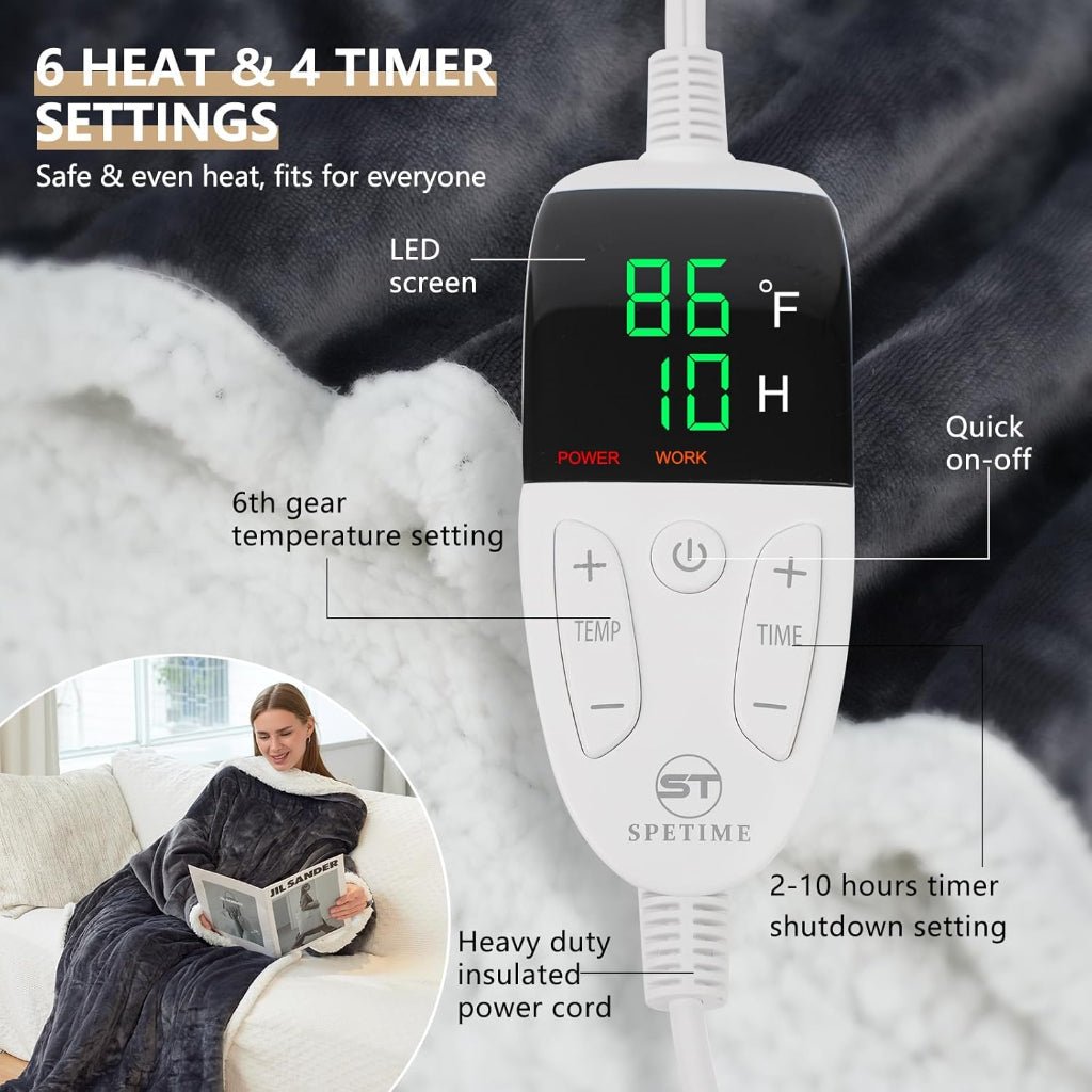 Coperta elettrica riscaldata indossabile in pile sherpa per adulti