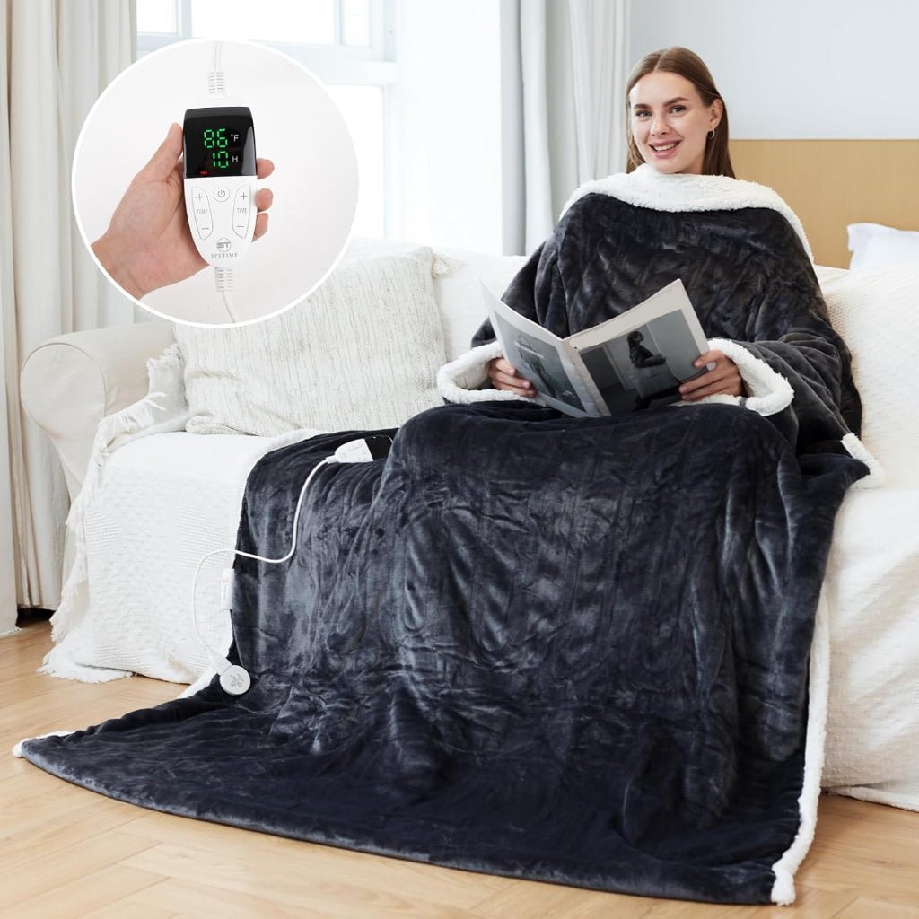 Coperta elettrica riscaldata indossabile in pile sherpa per adulti