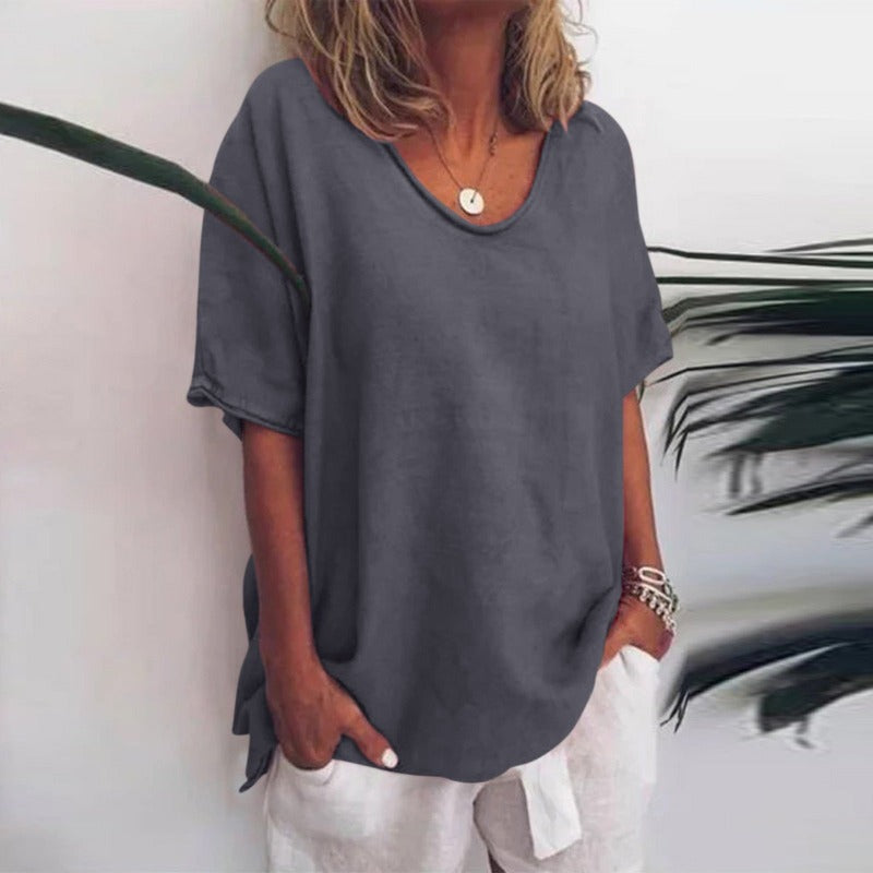 Puili| Blusa classica a maniche corte e vestibilità ampia da donna