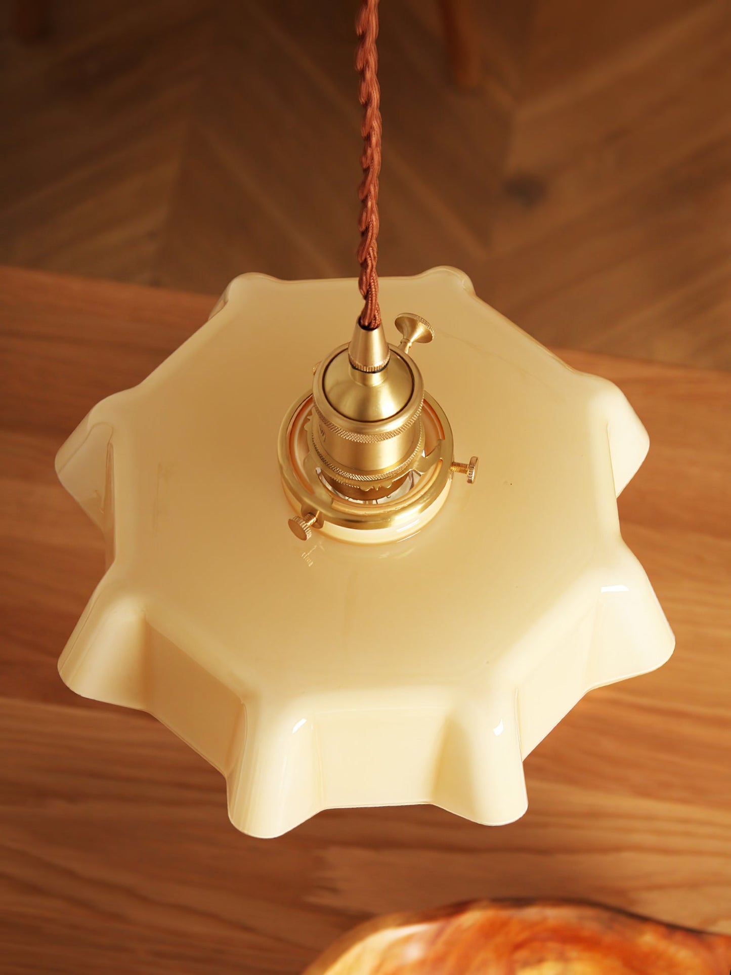 French Ruffled Glass Brass Pendant Light 1-Light