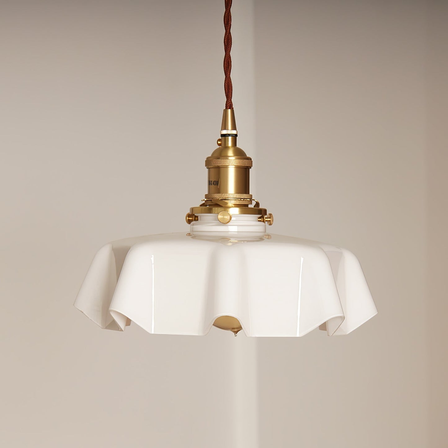 French Ruffled Glass Brass Pendant Light 1-Light