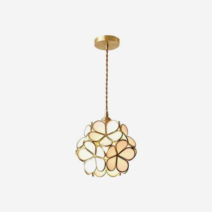 Vintage Brass Floral Glass Globe Pendant Light 1-Light