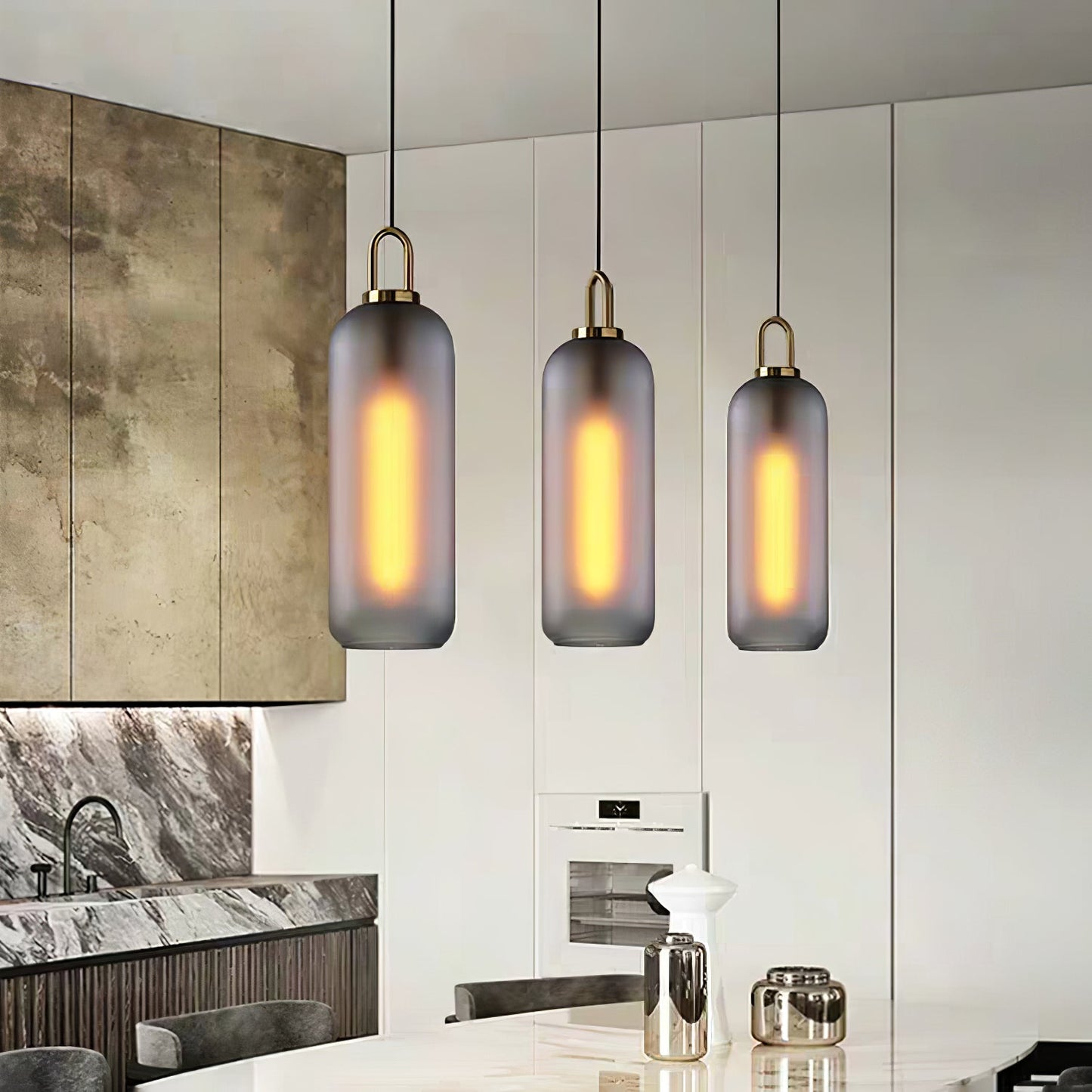Modern Cylinder Glass Brass Pendant Light 1-Light
