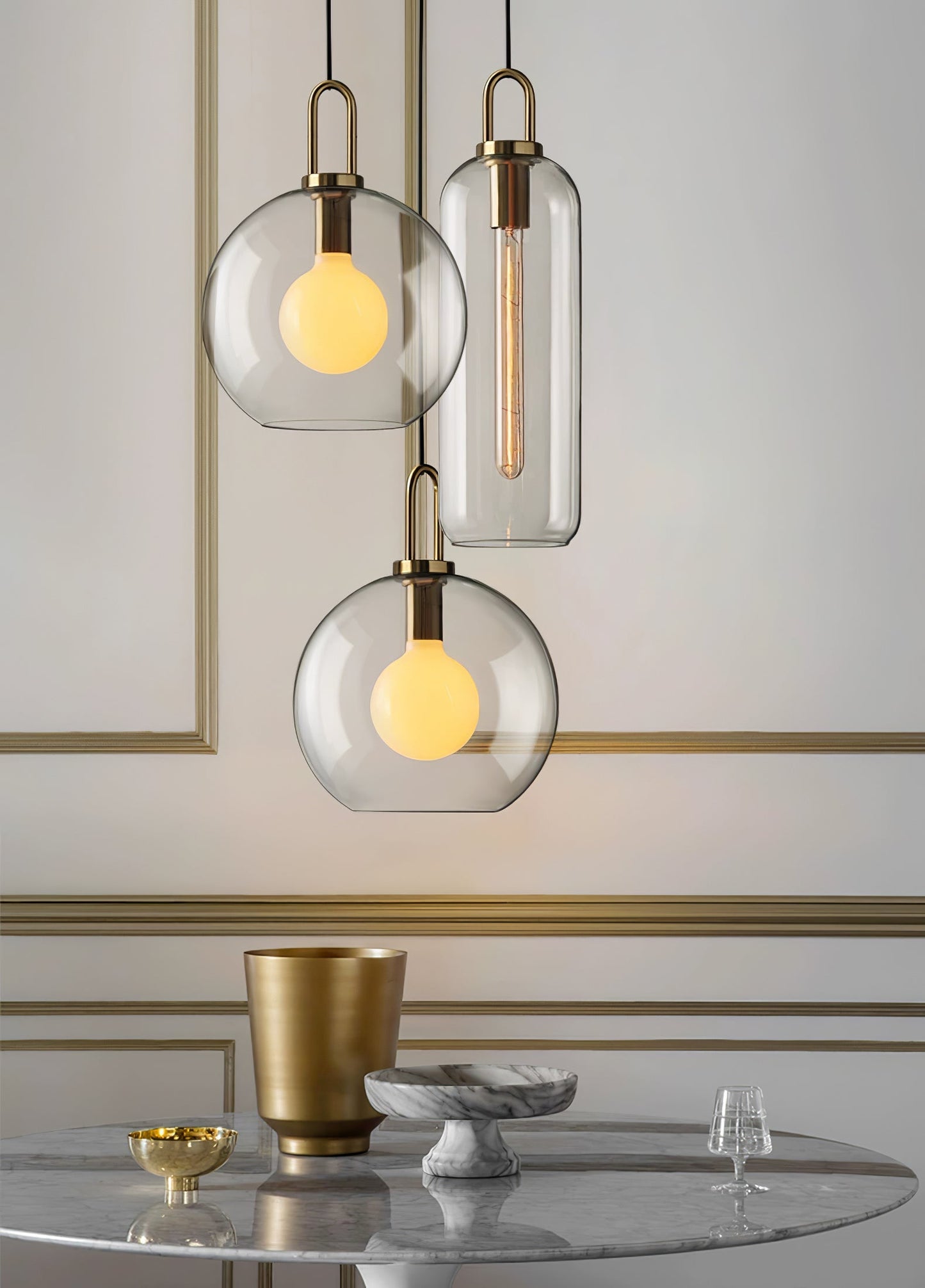 Modern Cylinder Glass Brass Pendant Light 1-Light