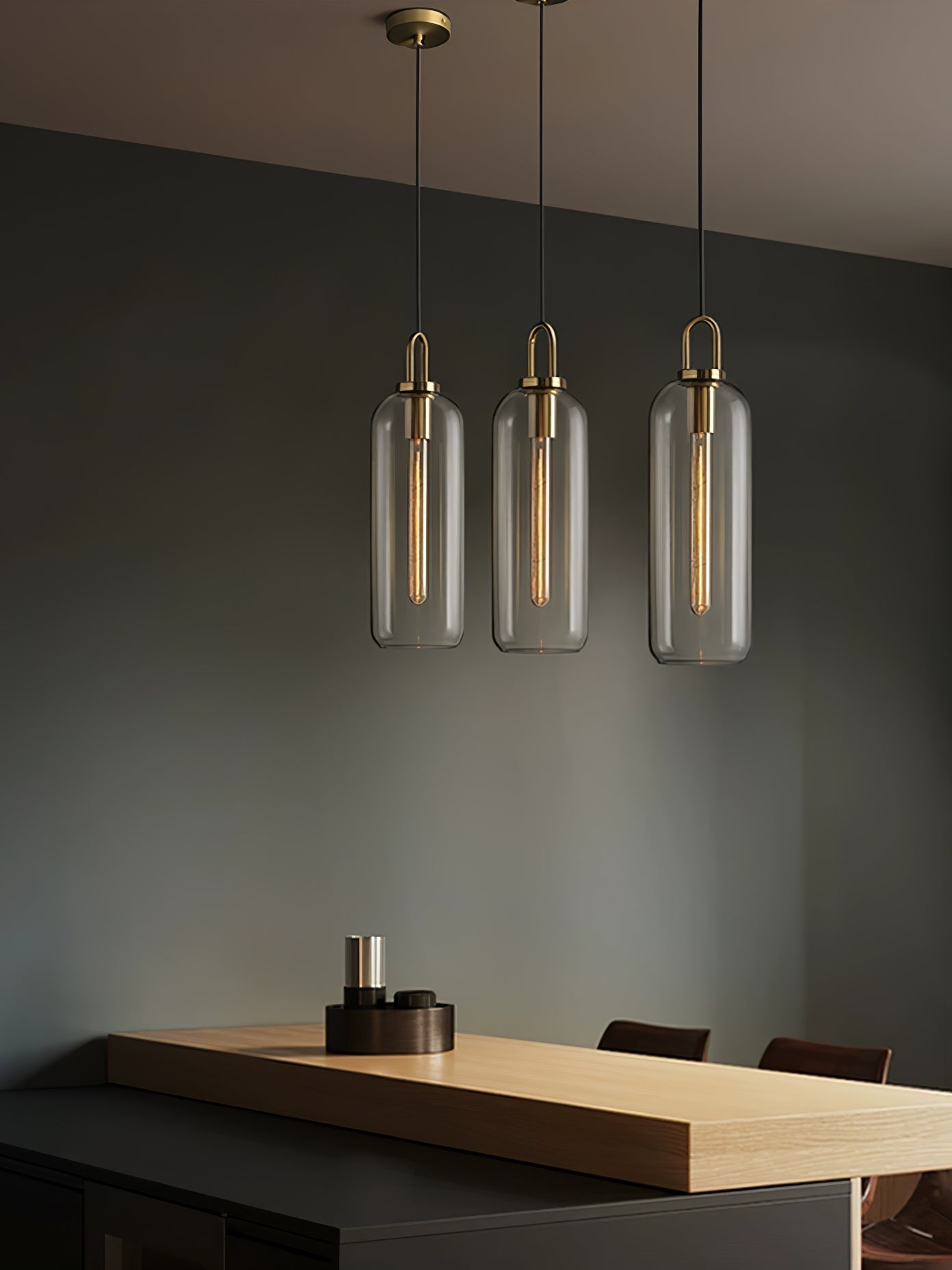 Modern Cylinder Glass Brass Pendant Light 1-Light