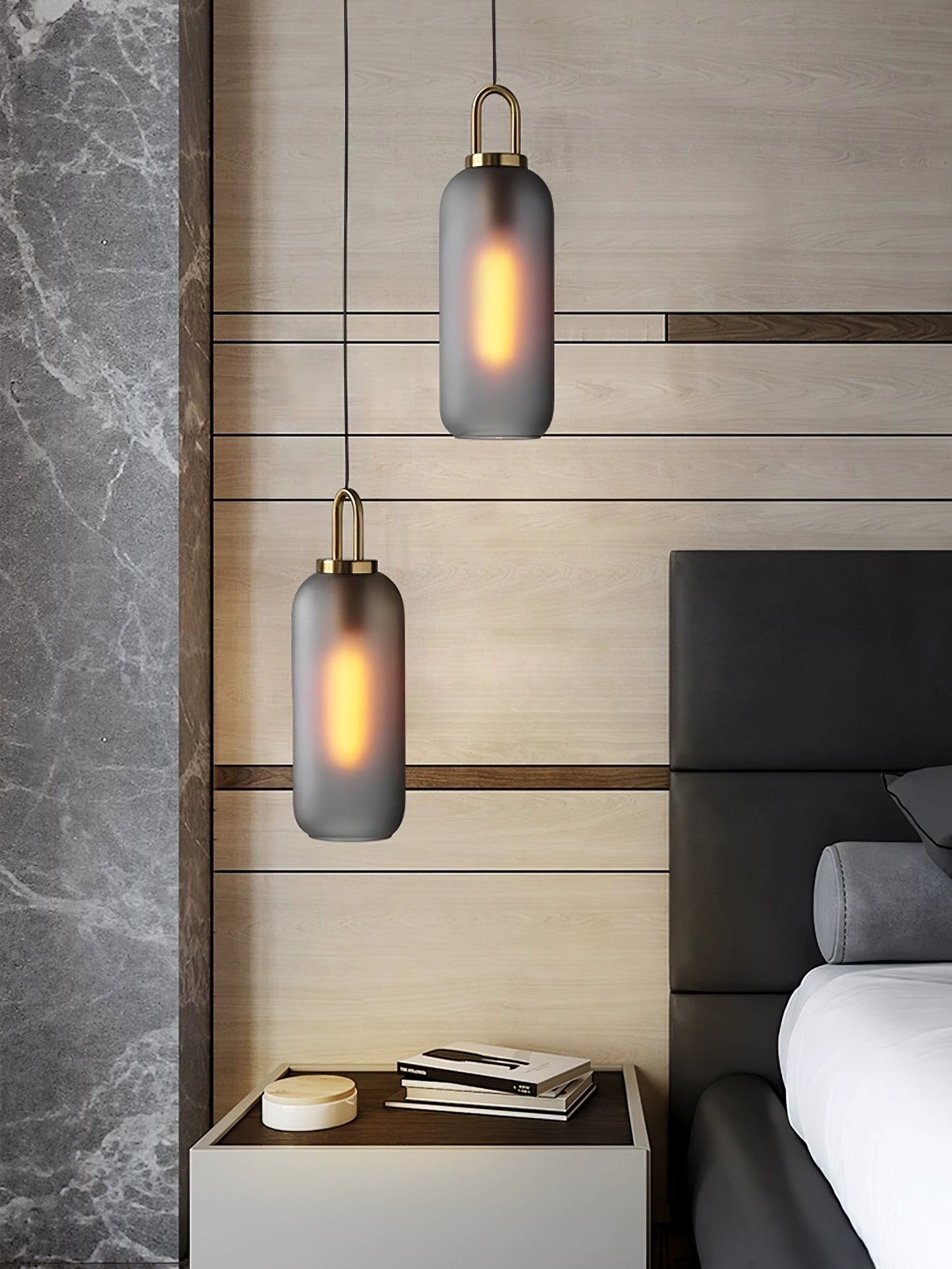 Modern Cylinder Glass Brass Pendant Light 1-Light