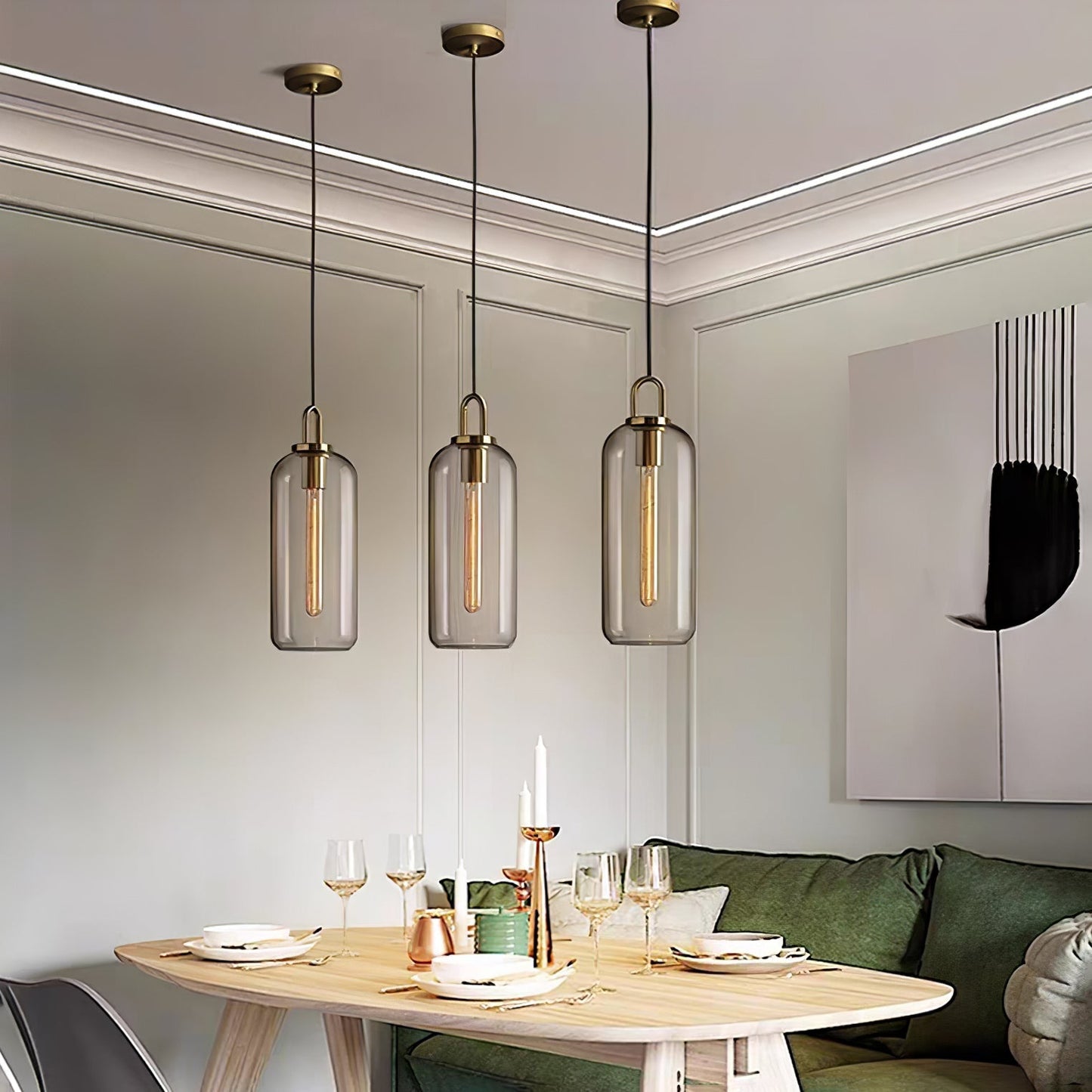 Modern Cylinder Glass Brass Pendant Light 1-Light